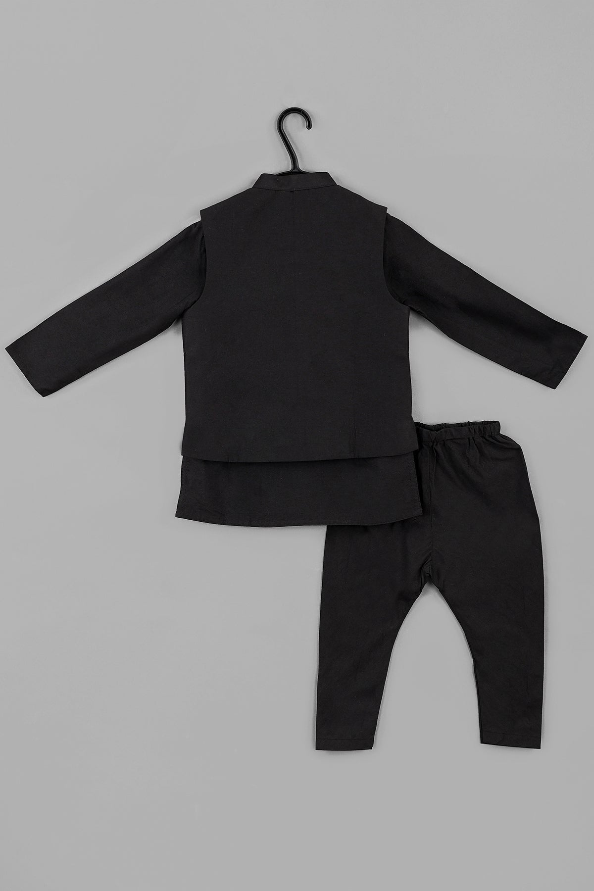 Black Cotton Silk Bandhgala Set