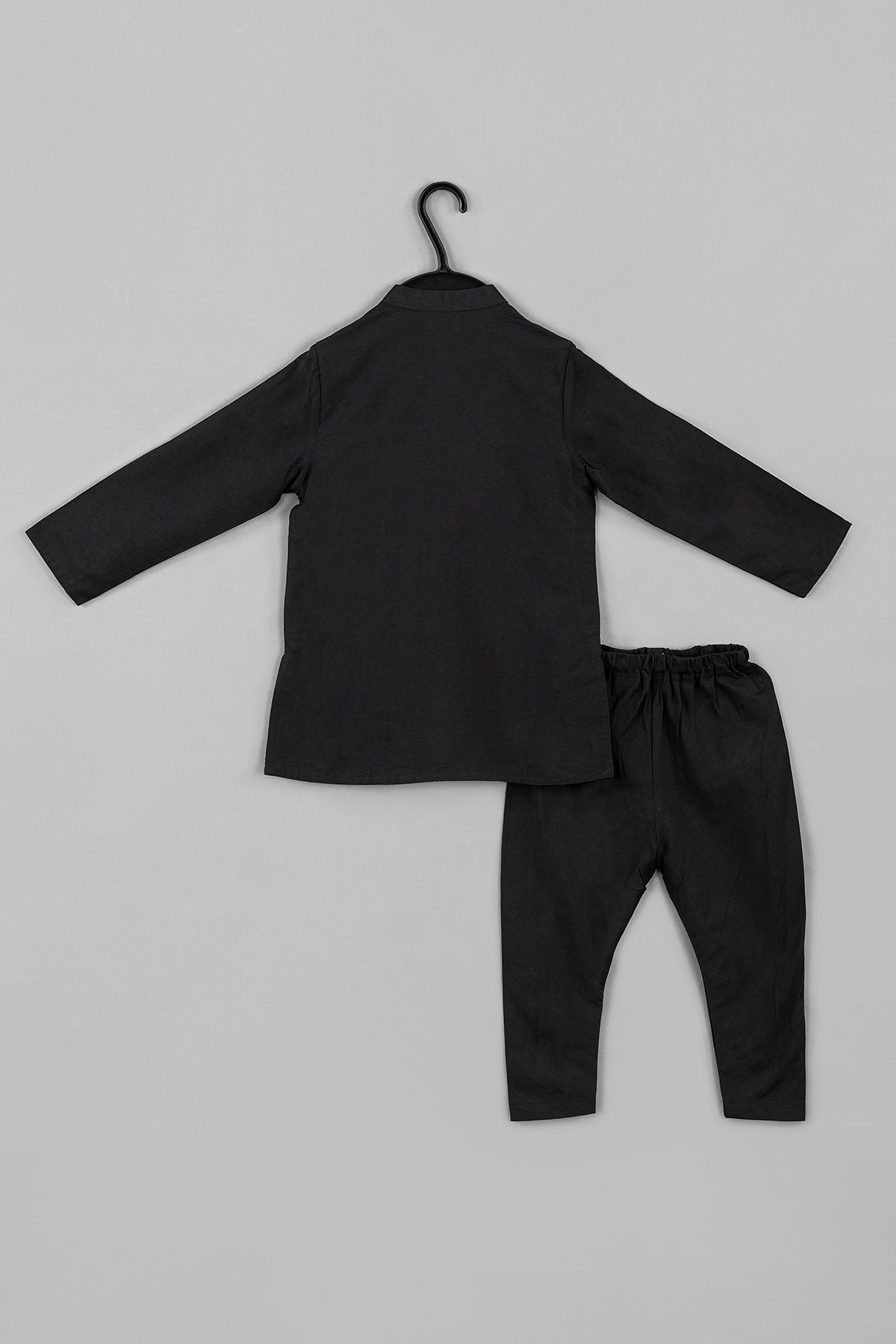 Black Cotton Silk Bandhgala Set