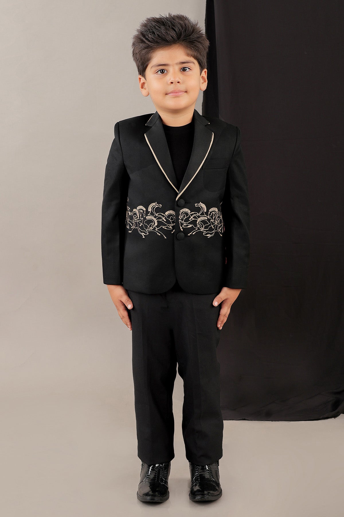 Buy Black Embroidered Blazer Set by Little Brats for Boys online at ScrollnShops
