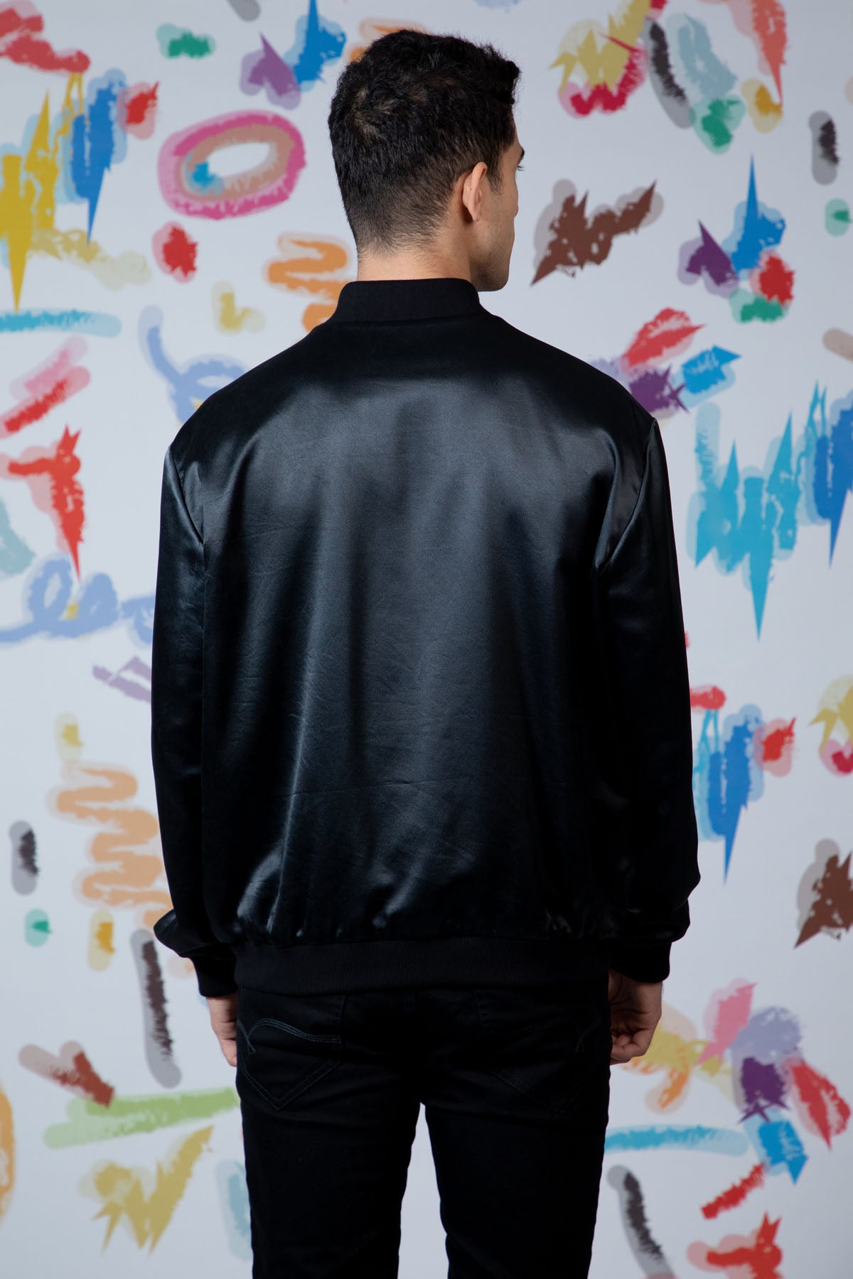 Black Embroidered Bomber Jacket