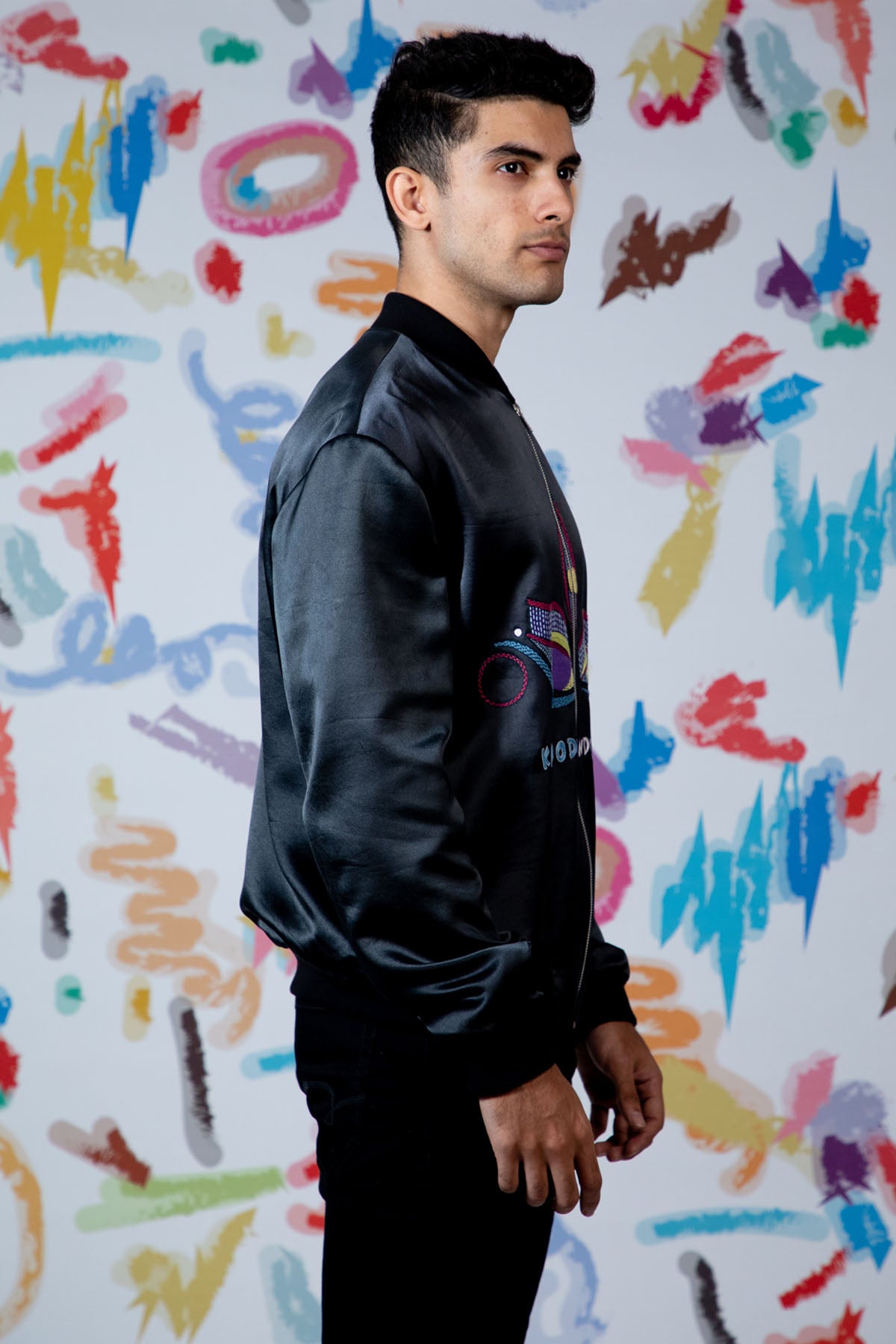 Black Embroidered Bomber Jacket