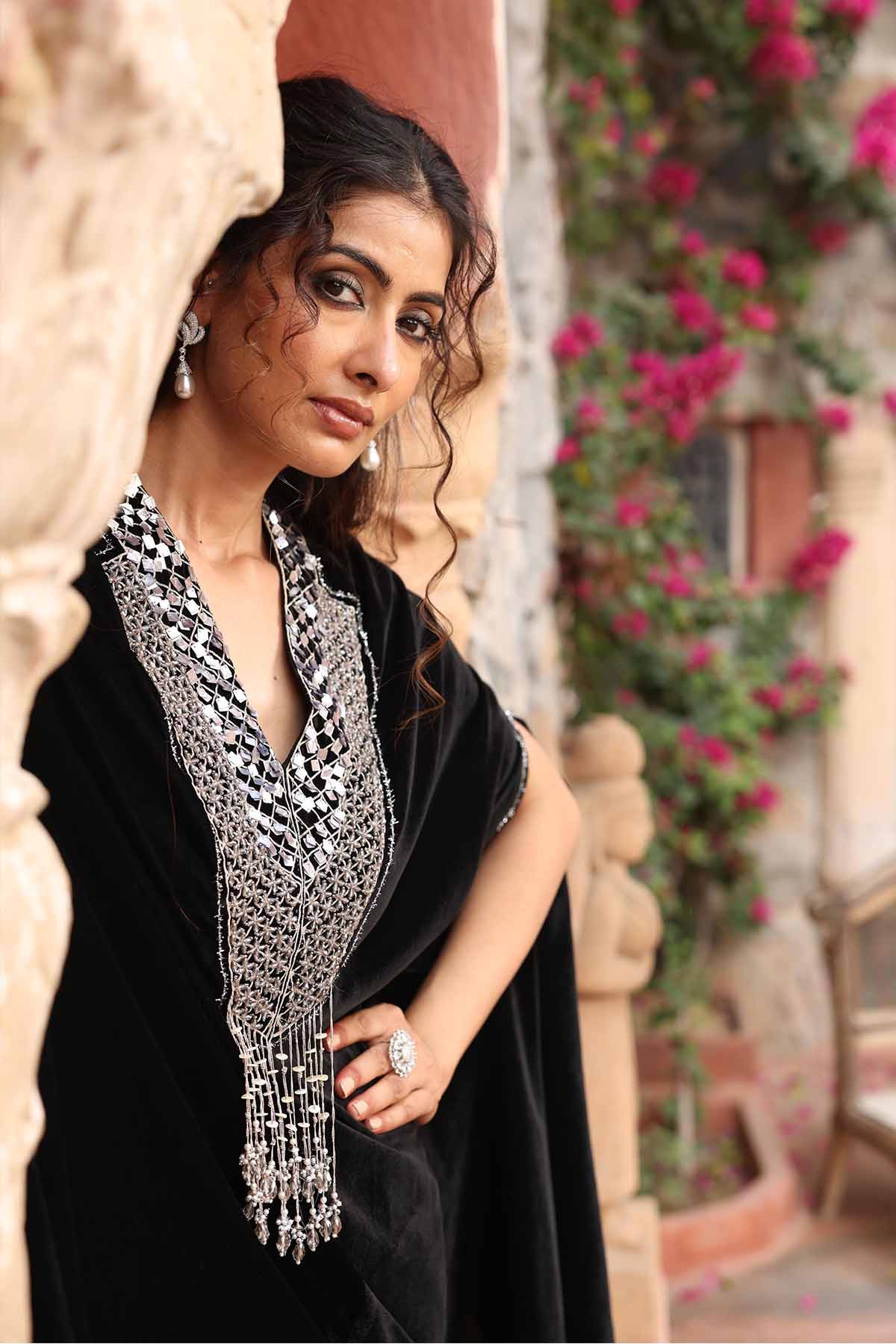 Black Embroidered Cape & Sharara