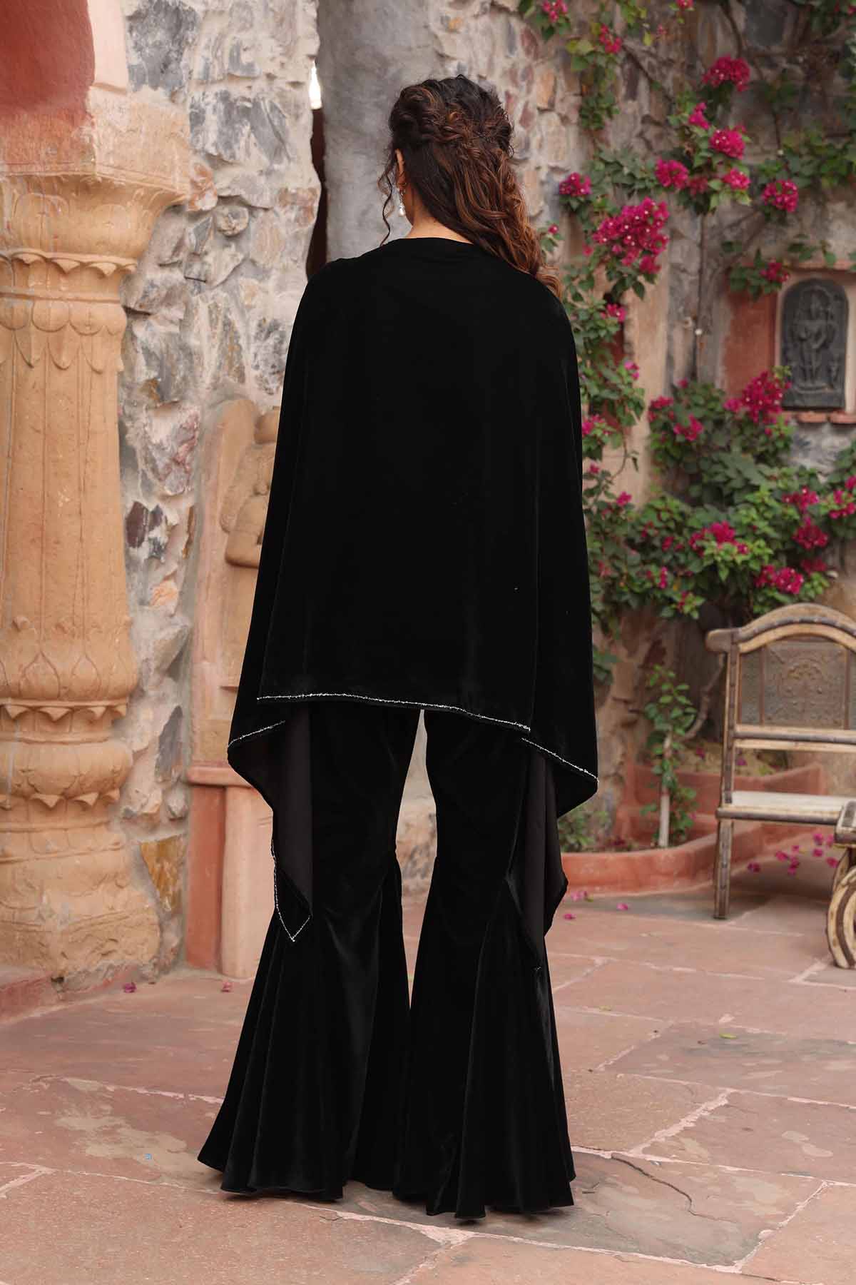 Black Embroidered Cape & Sharara