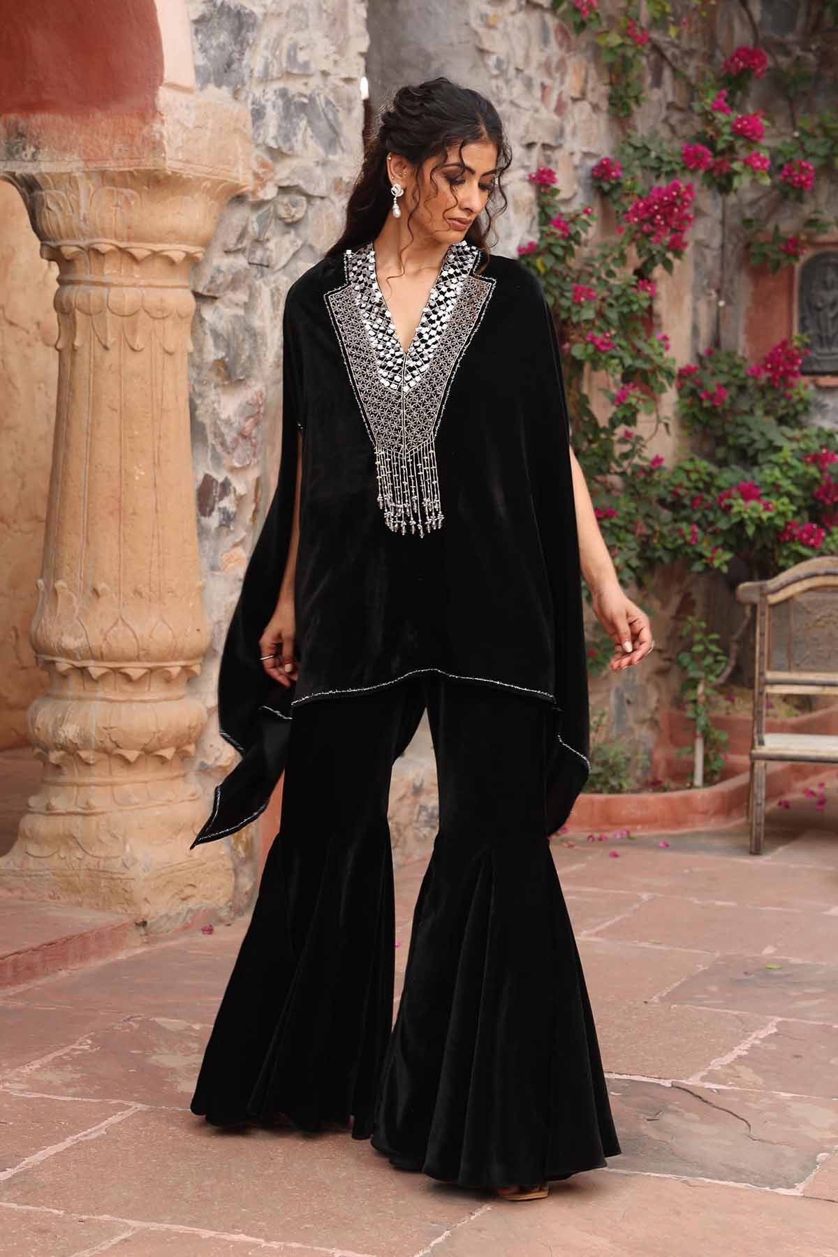 Black Embroidered Cape & Sharara
