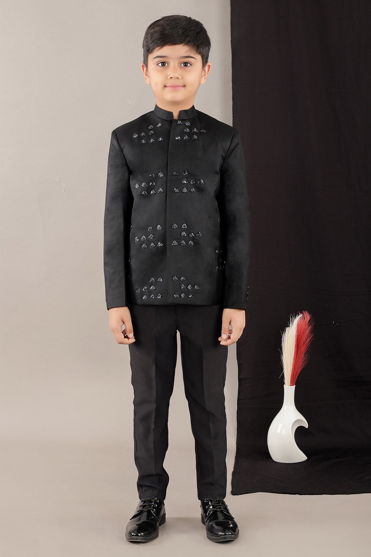 Buy Black Embroidered Coat & Pants by Little Brats for Boys online at ScrollnShops