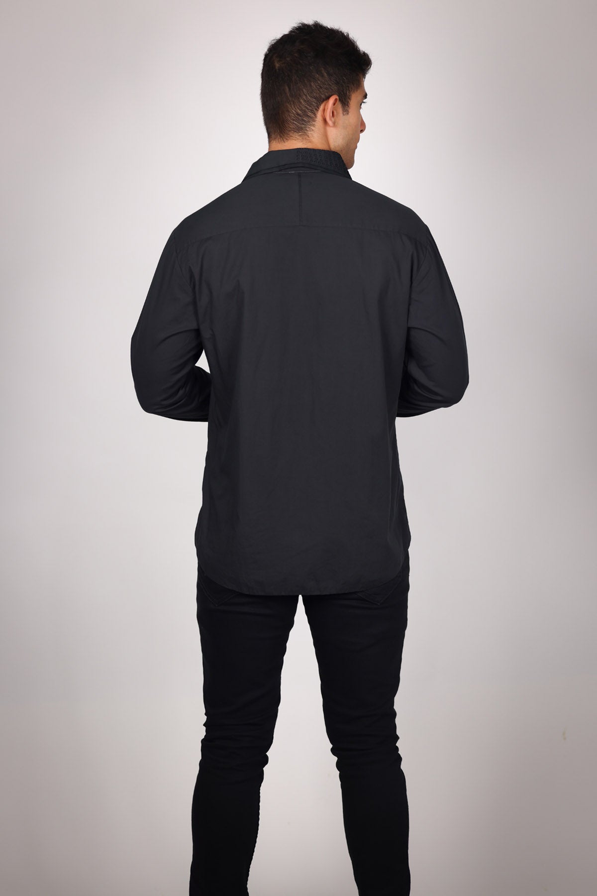 Black Embroidered Collar Shirt