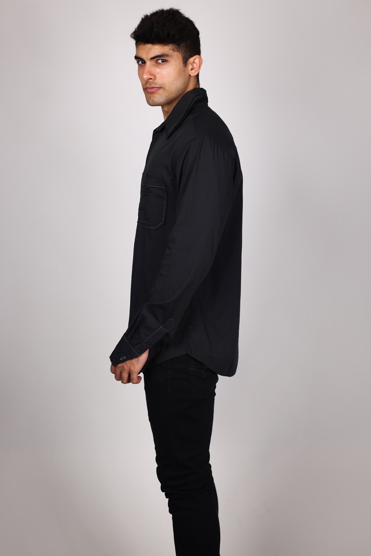 Black Embroidered Collar Shirt