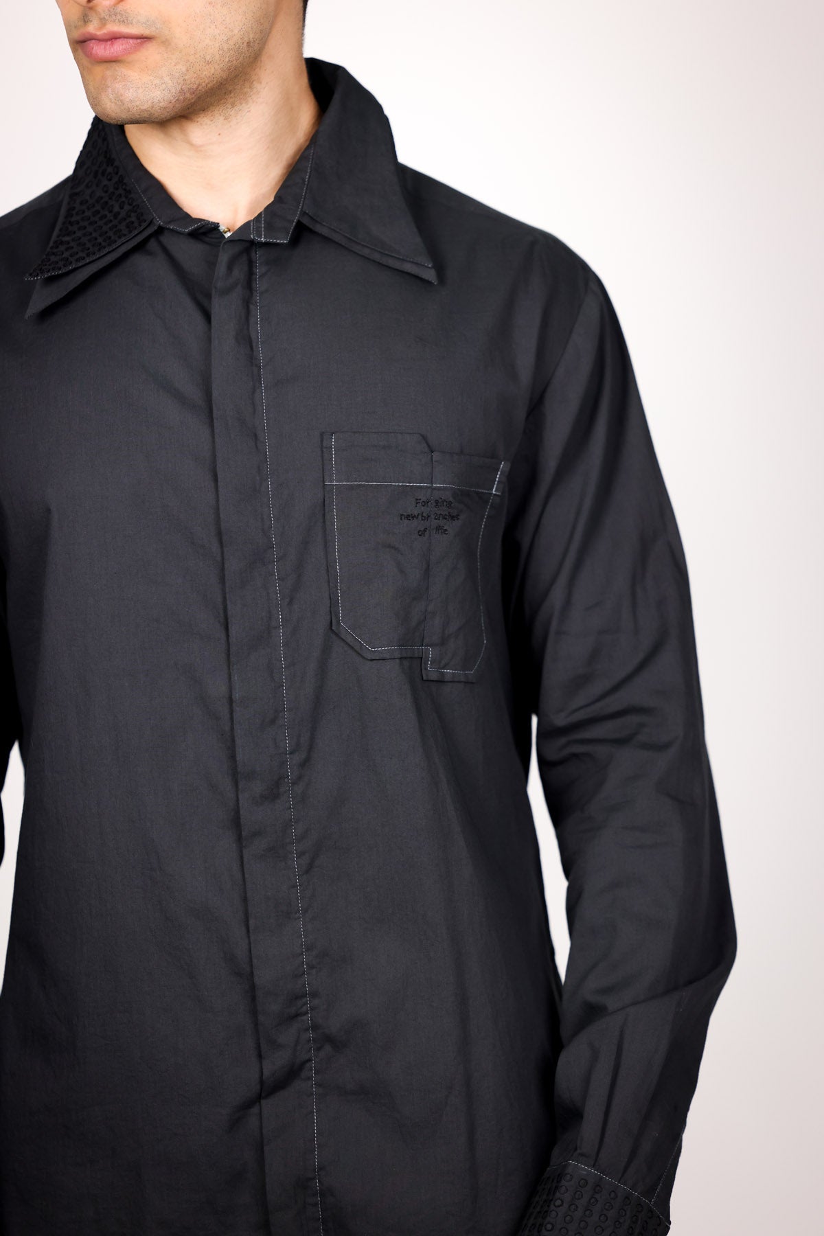 Black Embroidered Collar Shirt