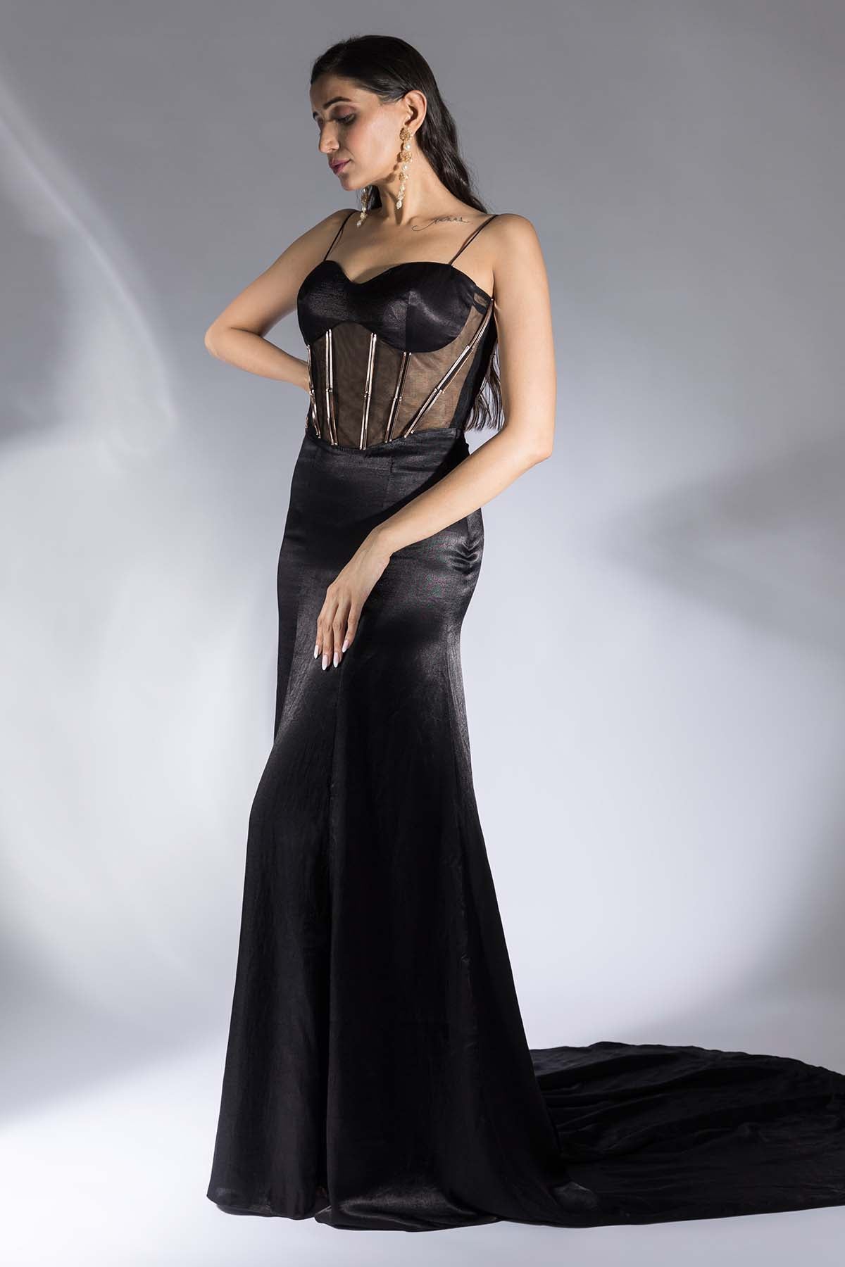 Buy Black Embroidered Corset Gown by Masumi Mewawalla for women online at ScrollnShops