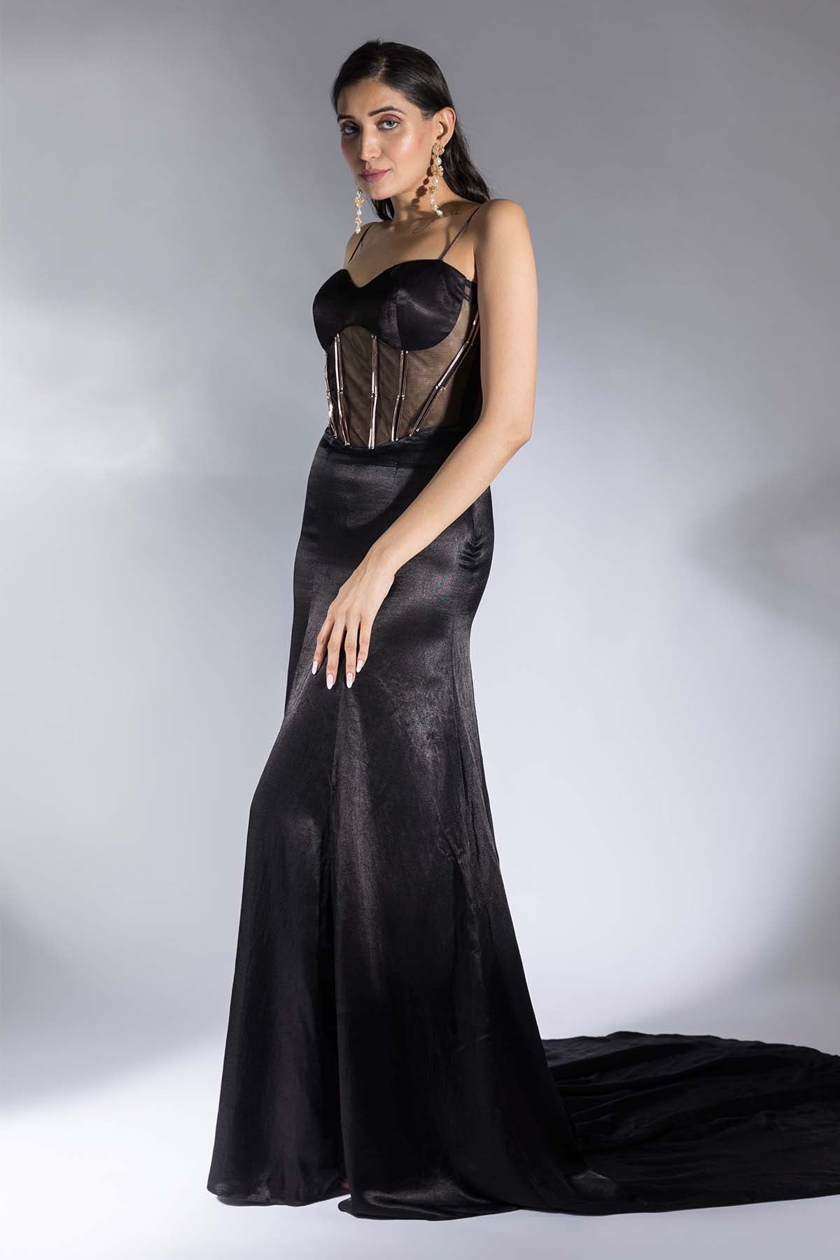 Black Embroidered Corset Gown