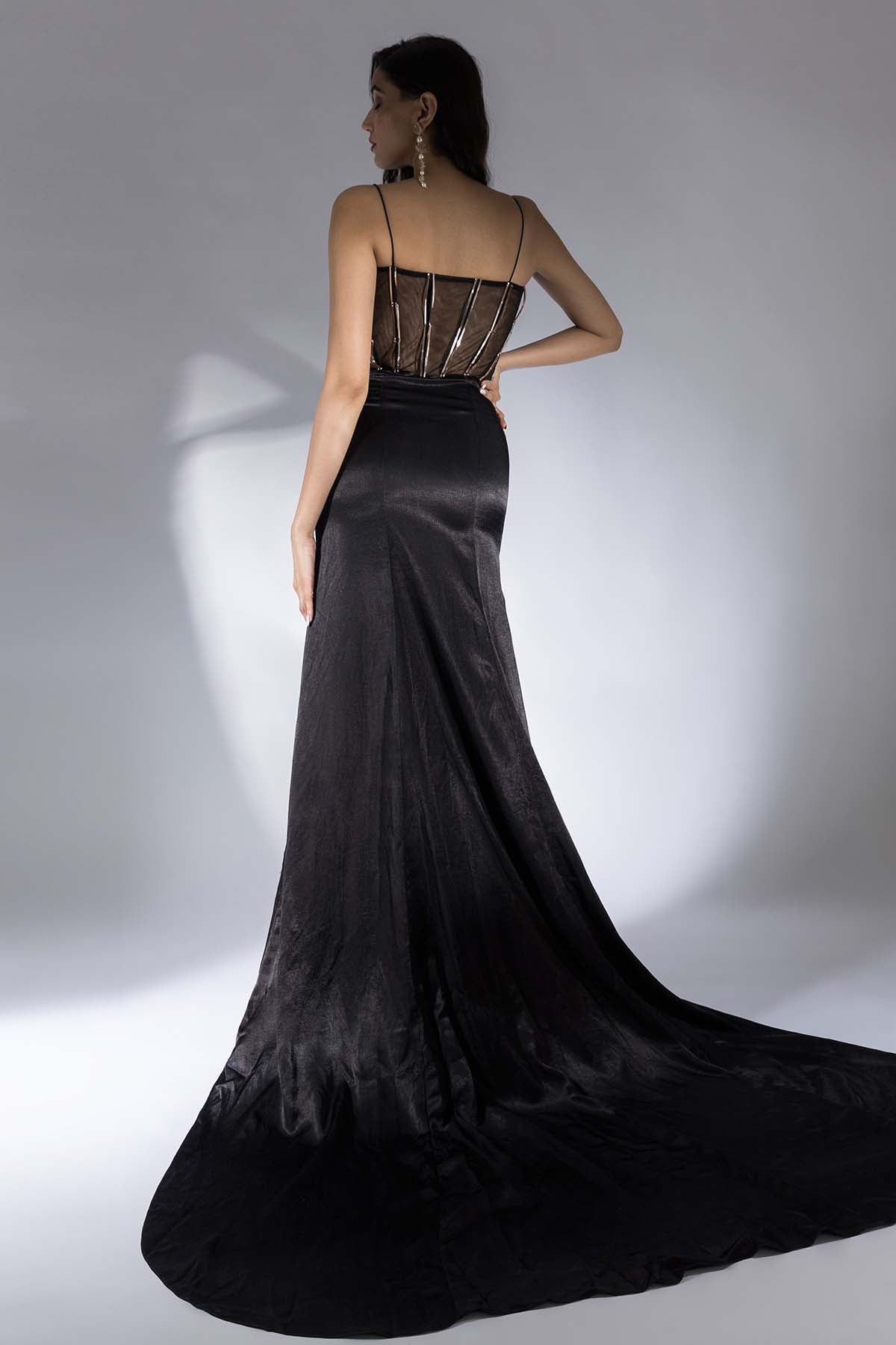 Black Embroidered Corset Gown