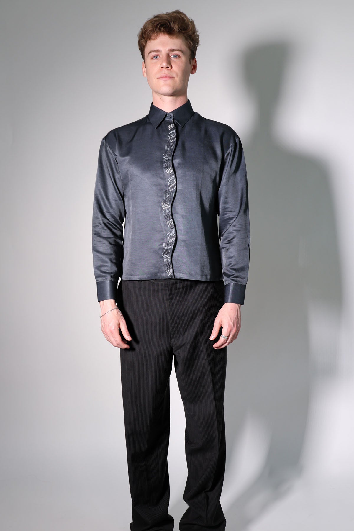 Black Embroidered Crop Shirt