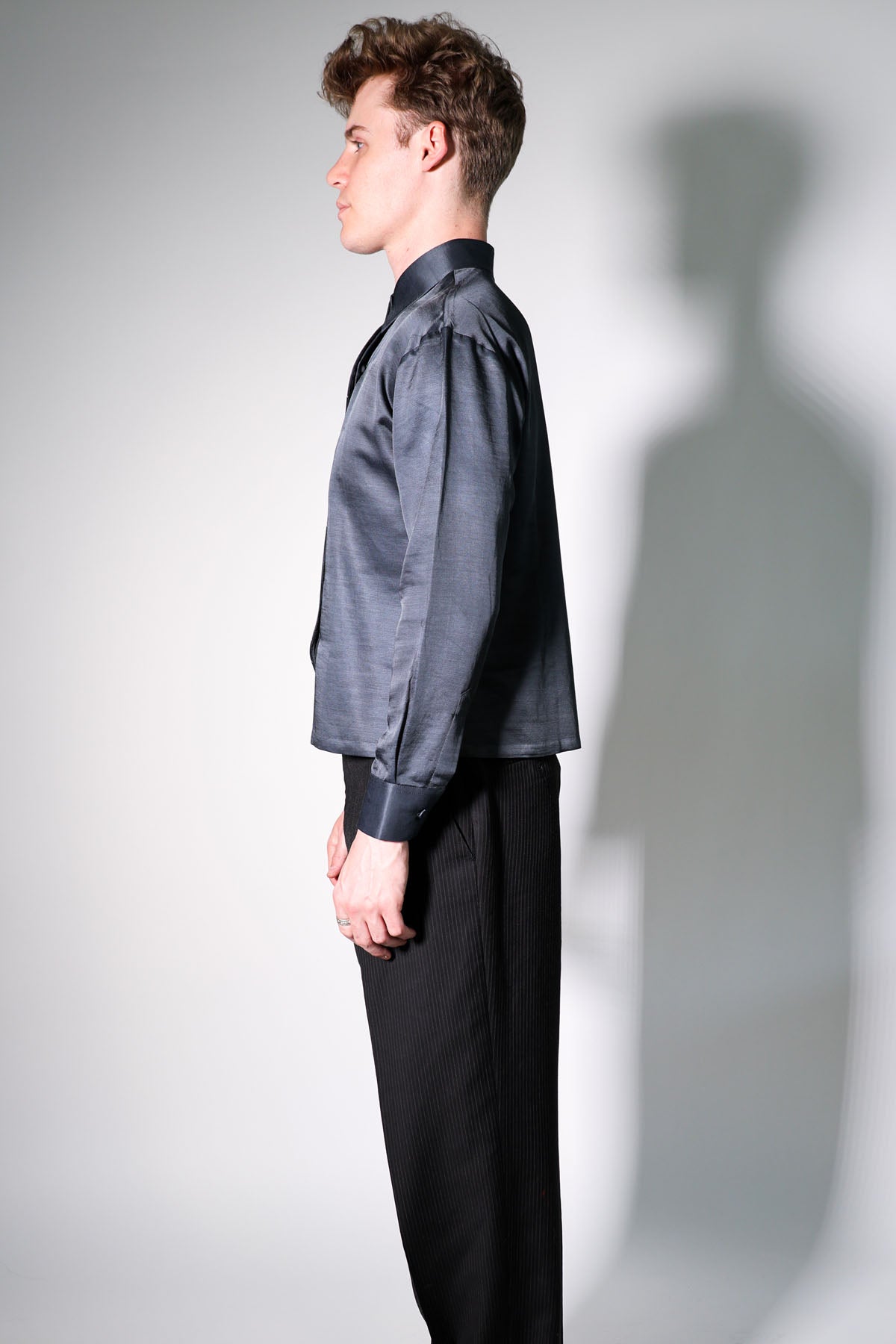 Black Embroidered Crop Shirt