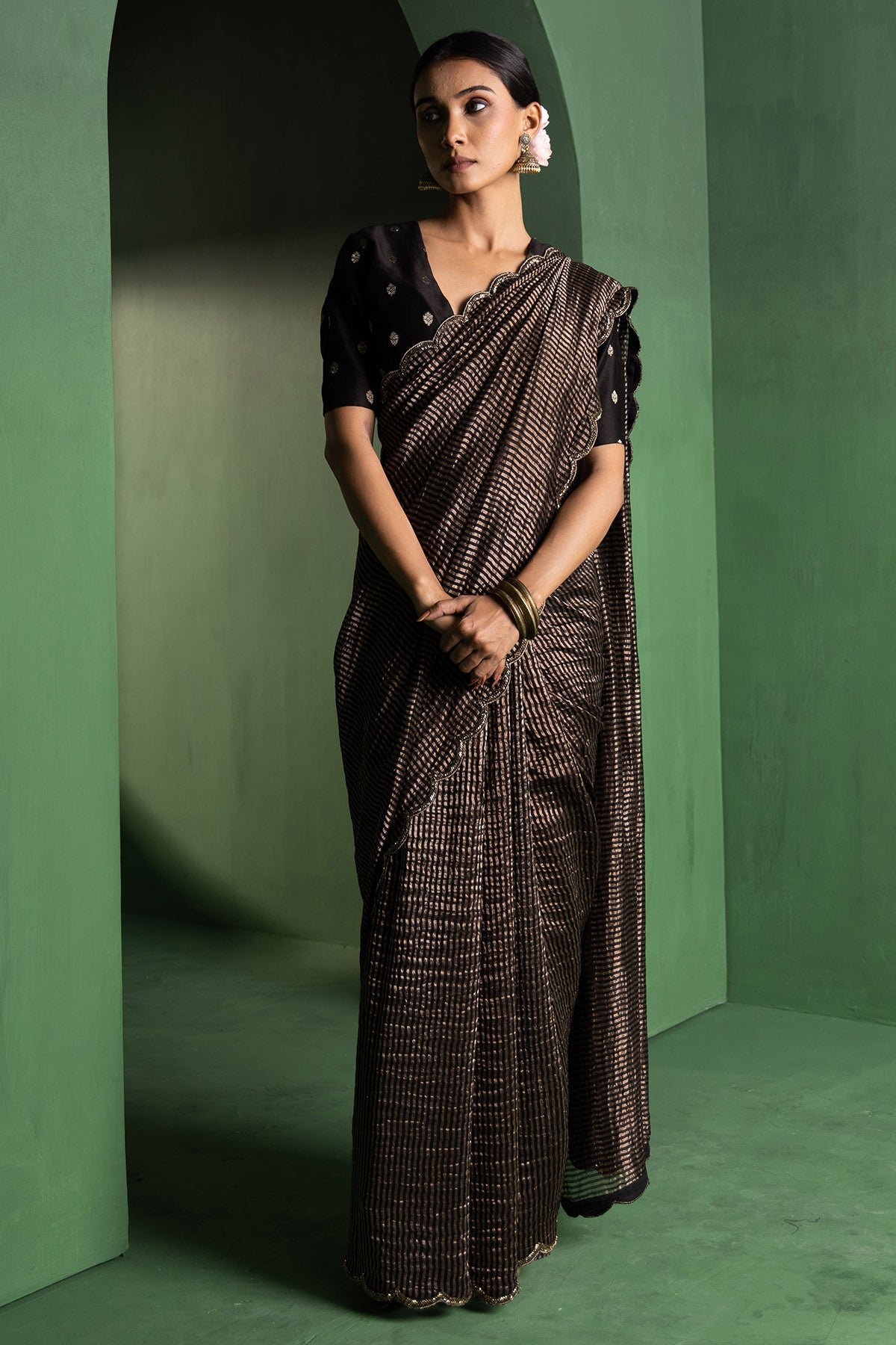 Buy Black Embroidered Cutdana Saree for women by Ekagani Designer online available at scrollnshops