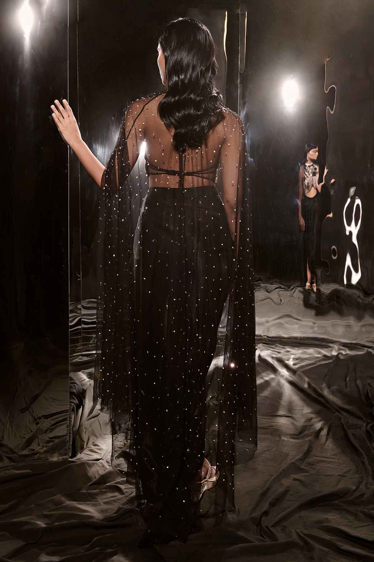 Black Embroidered Dhoti Set