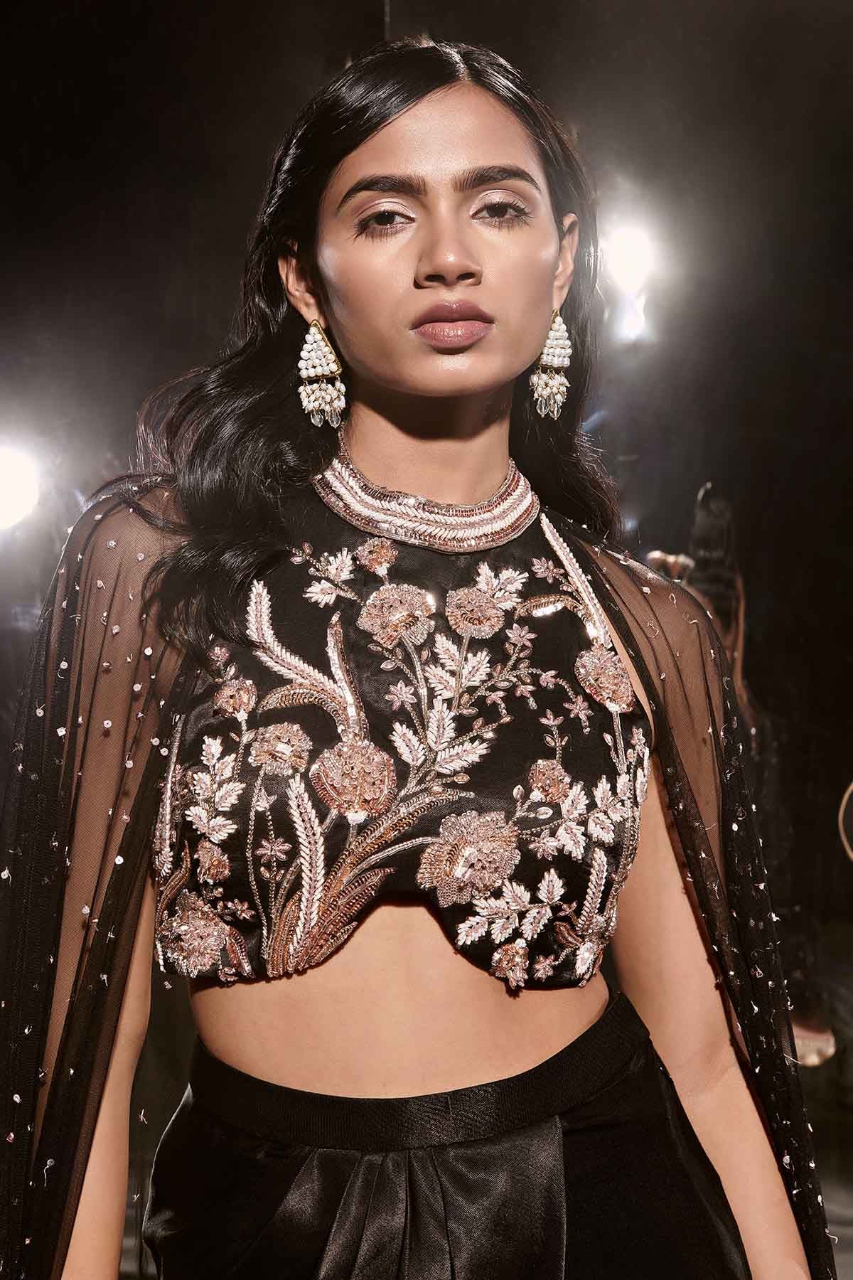 Black Embroidered Dhoti Set