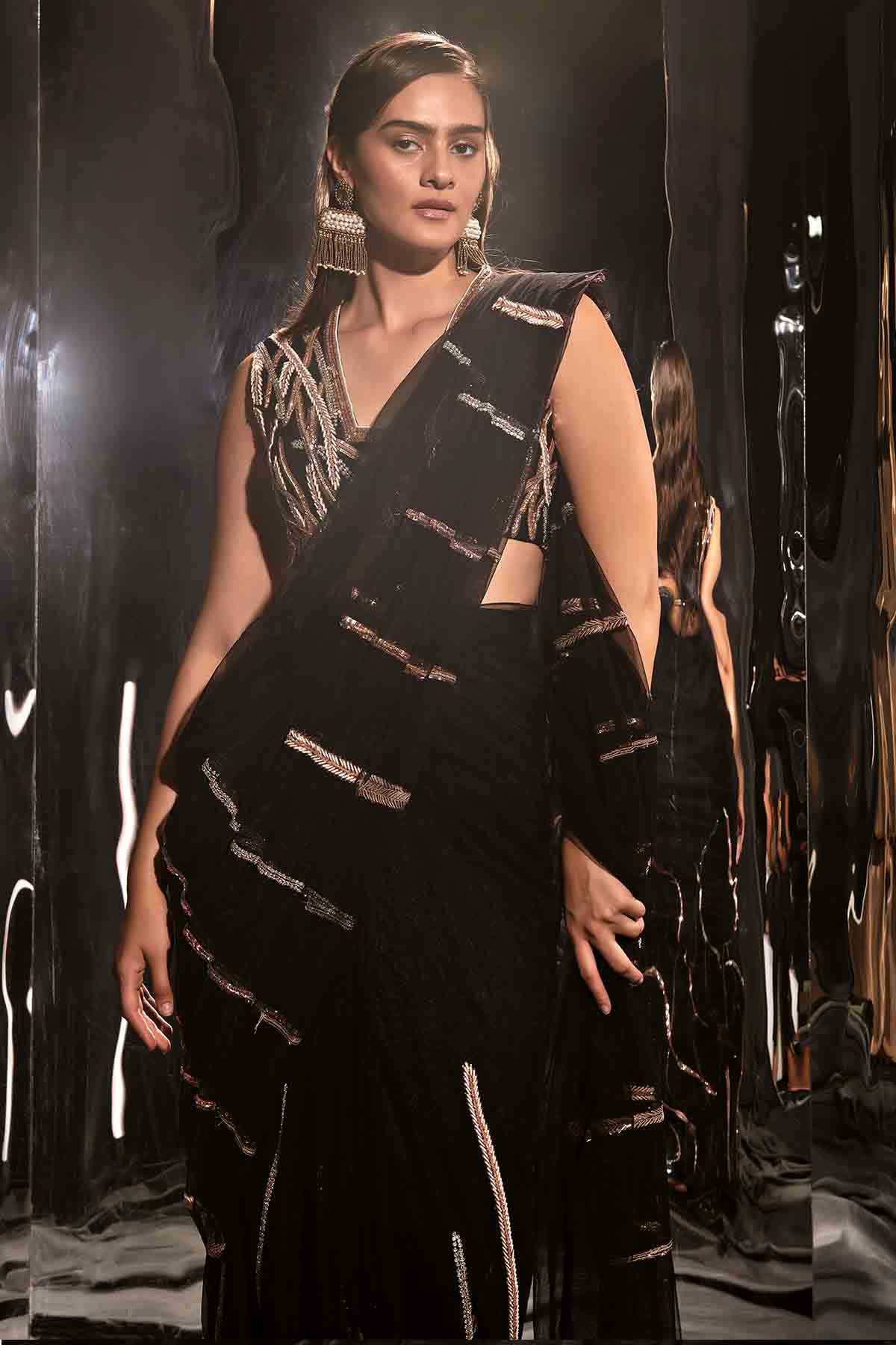 Black Embroidered Draped Saree