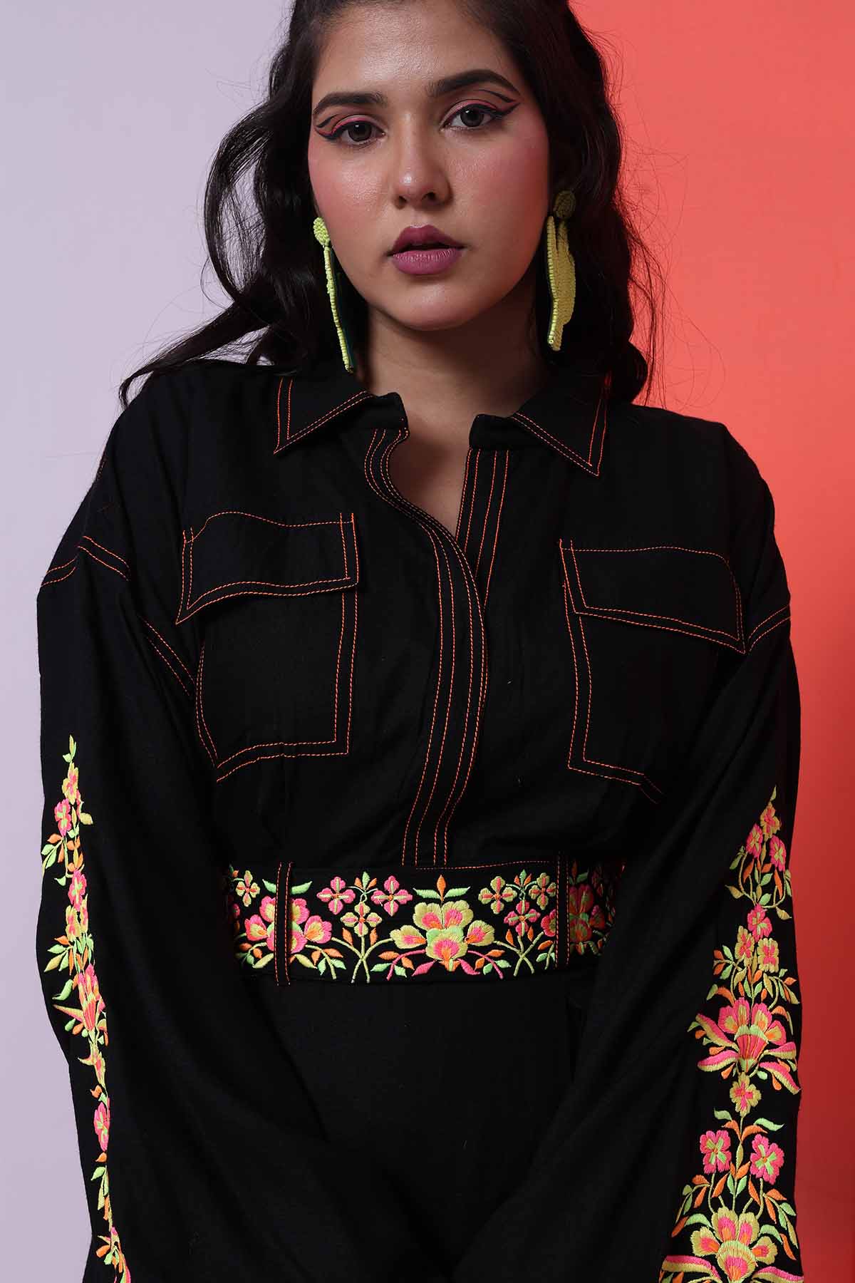 Black Embroidered Dress & Belt