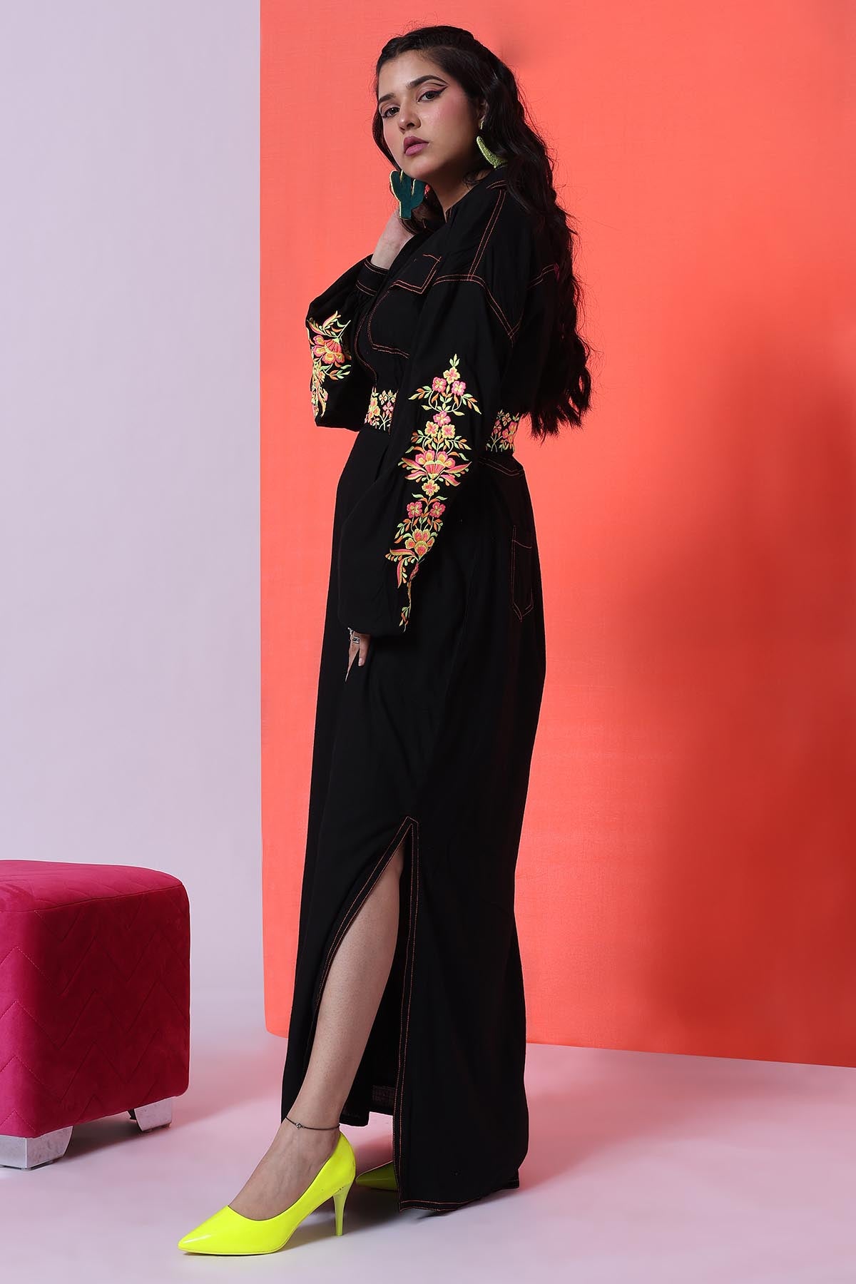 Black Embroidered Dress & Belt