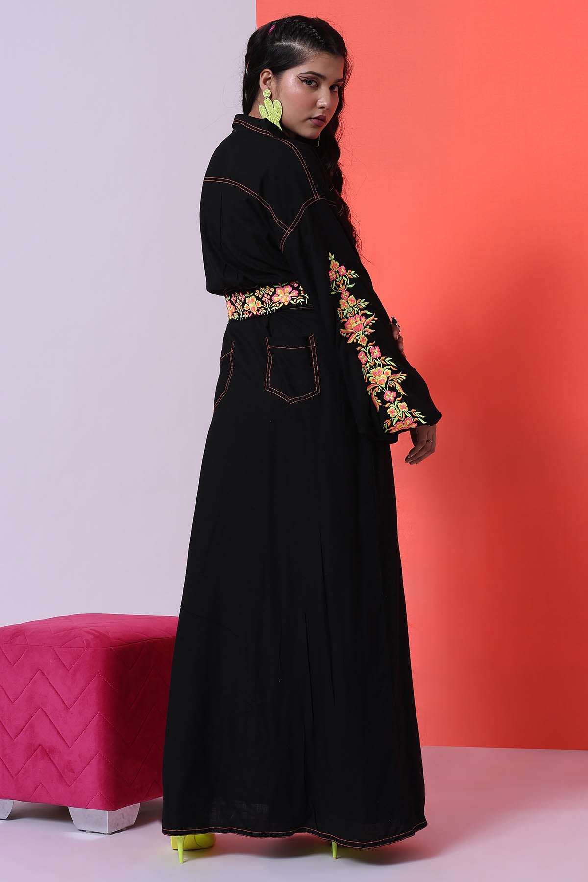 Black Embroidered Dress & Belt