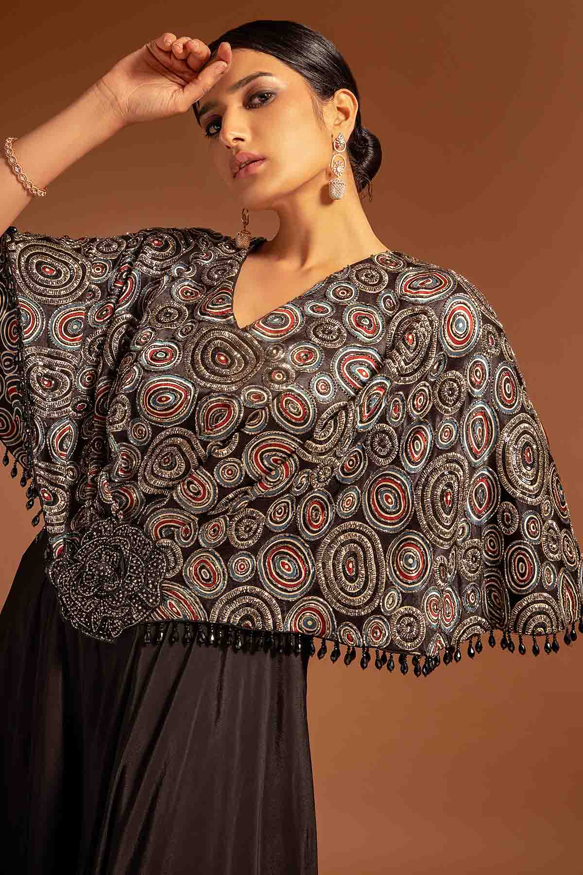 Black Embroidered Flap Jumpsuit