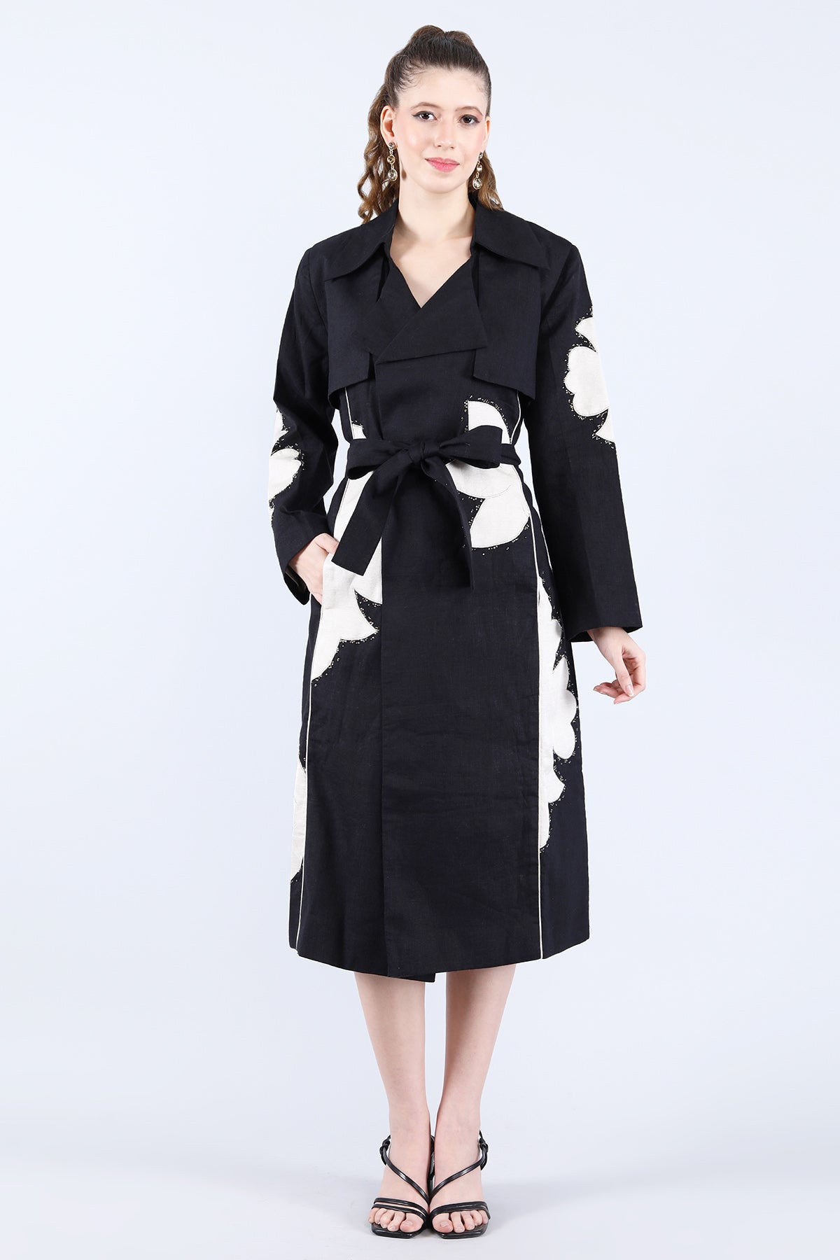 Buy Linen Bloom Black Embroidered Floral Dress for women online available at ScrollnShops