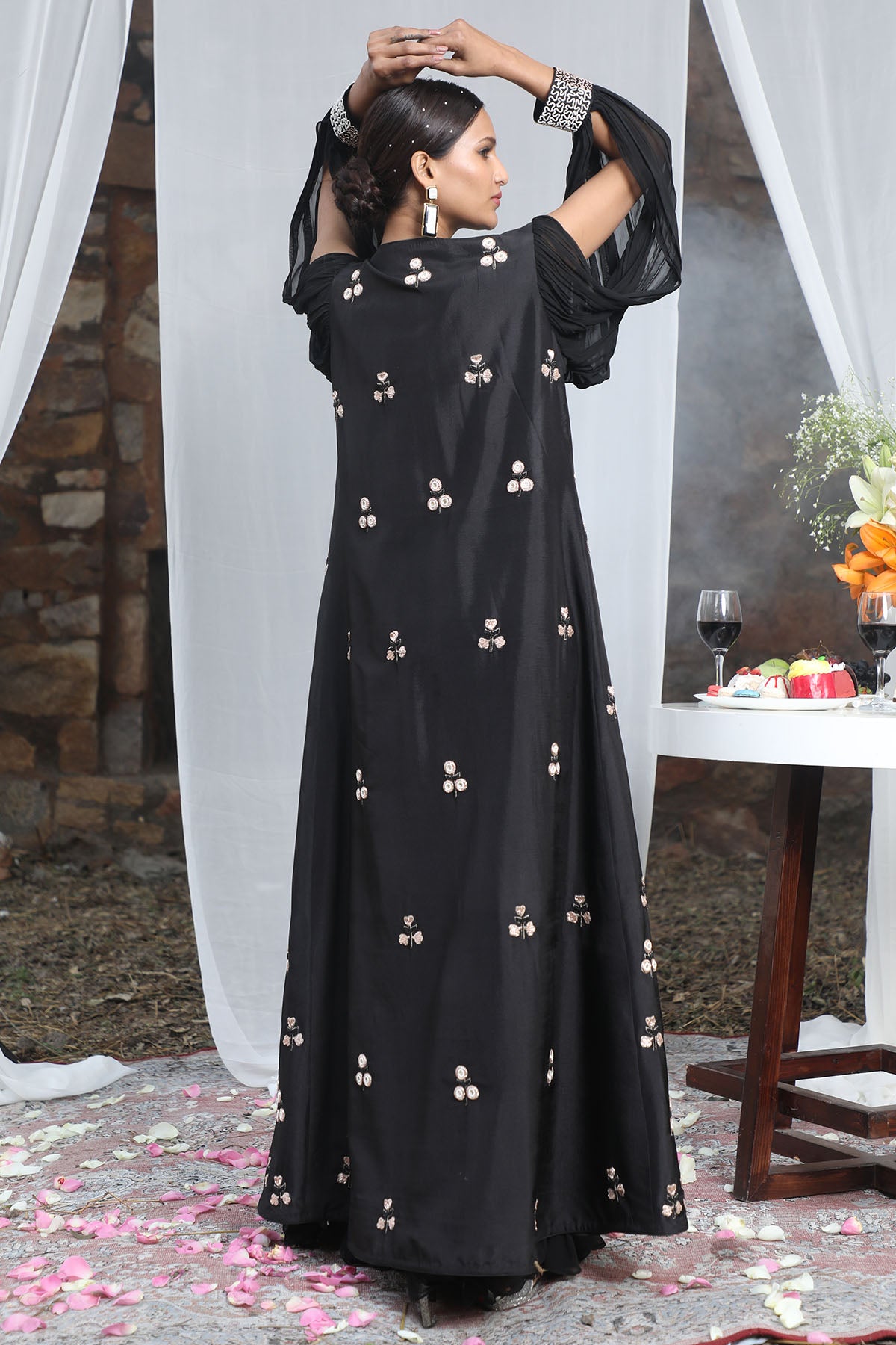 Black Embroidered Gharara Set