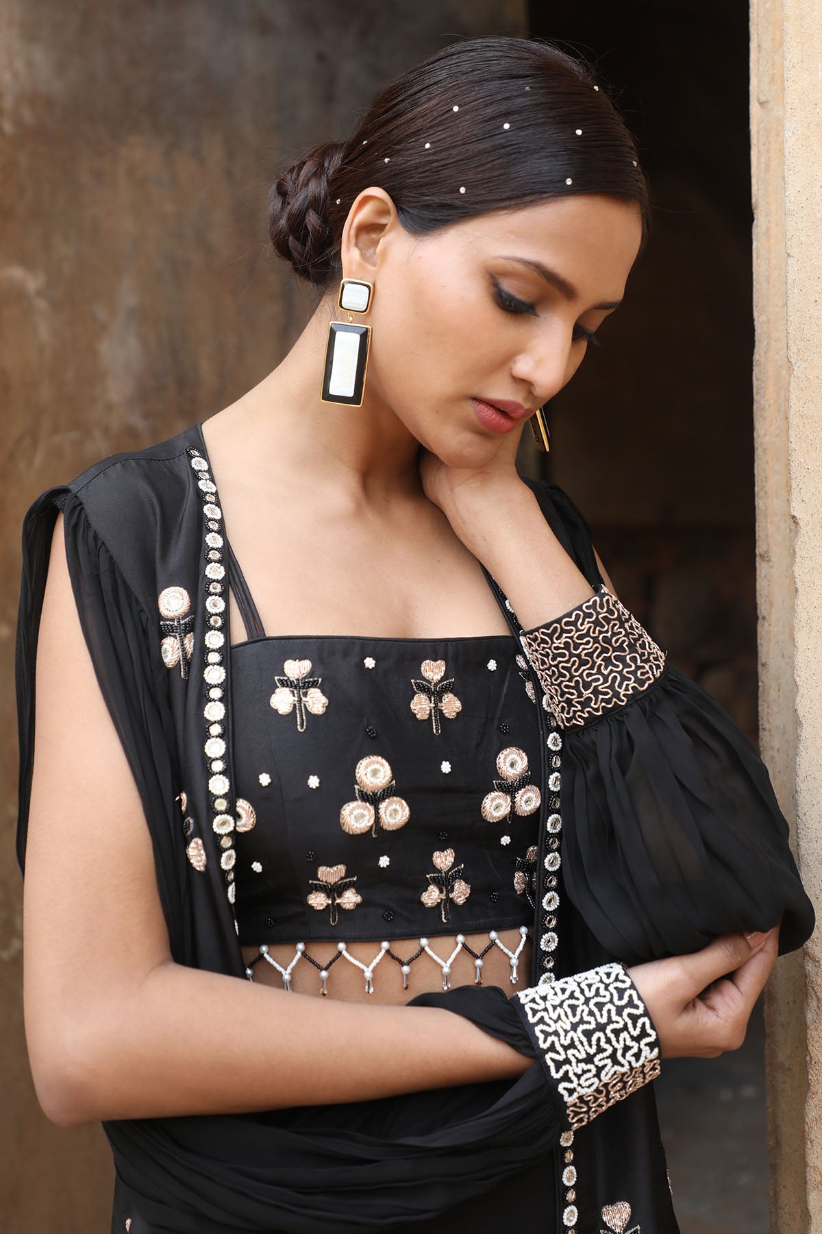 Black Embroidered Gharara Set