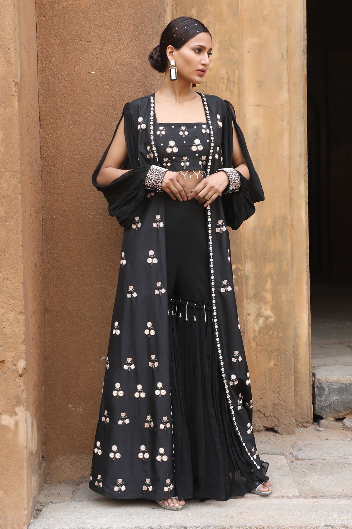 Black Embroidered Gharara Set