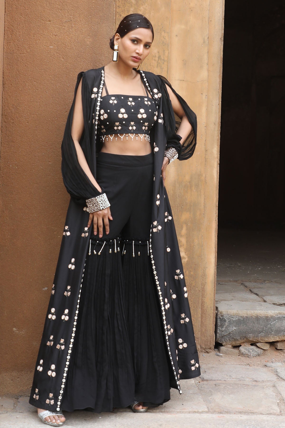 Buy Black Embroidered Gharara Set by Nitisha Kashyap for women online at ScrollnShops