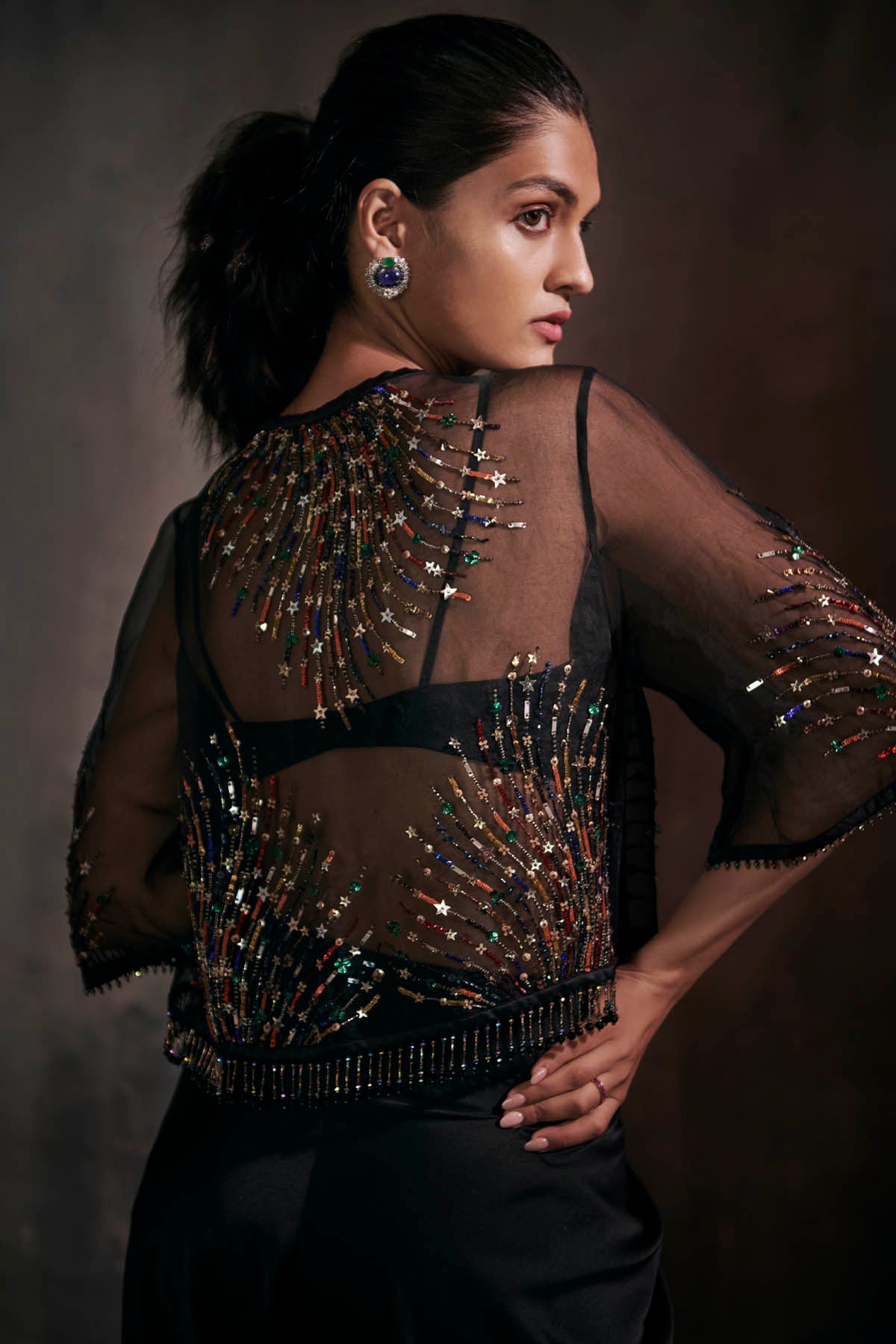 Embroidered Black Jacket Set