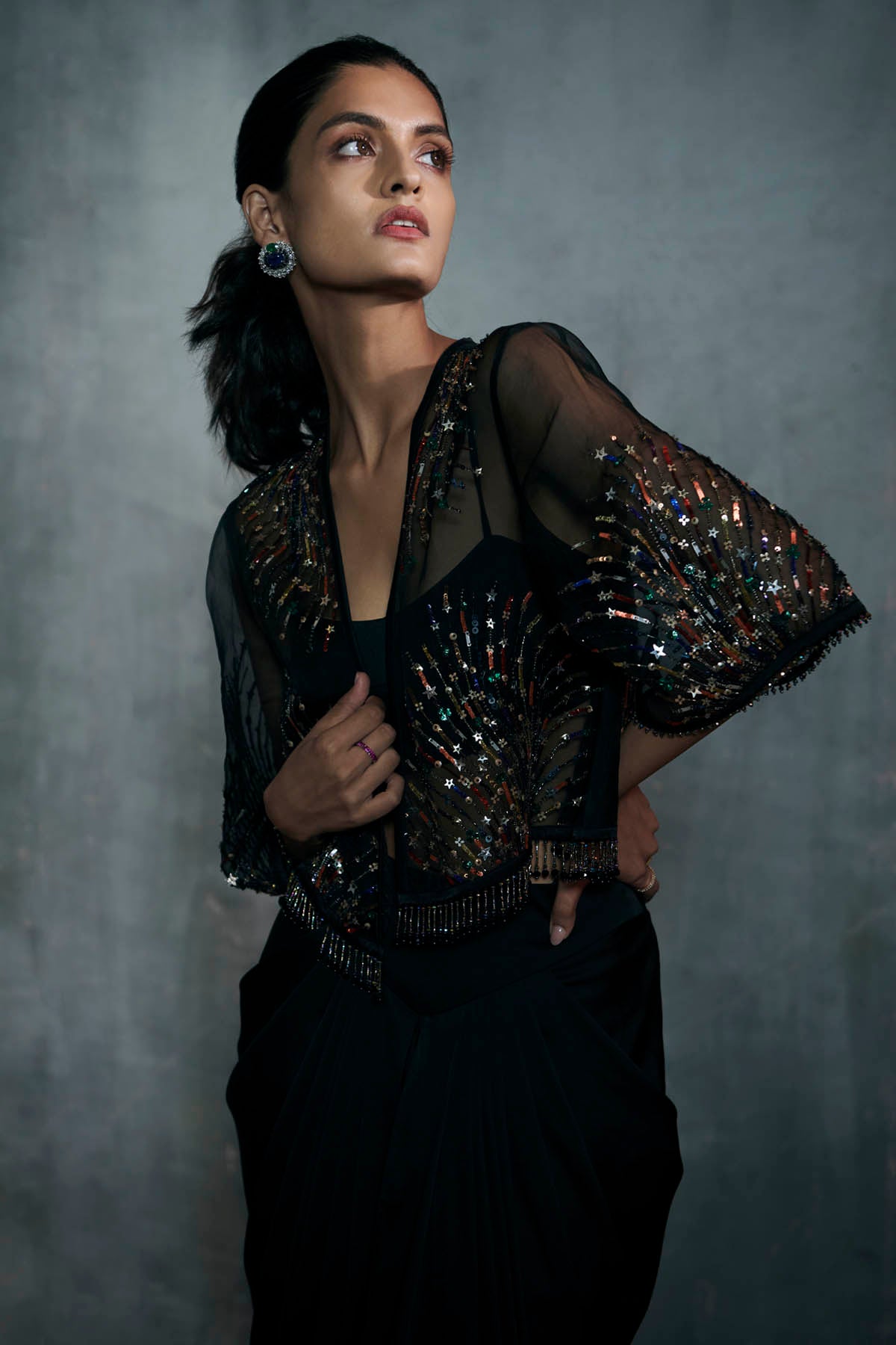 Embroidered Black Jacket Set