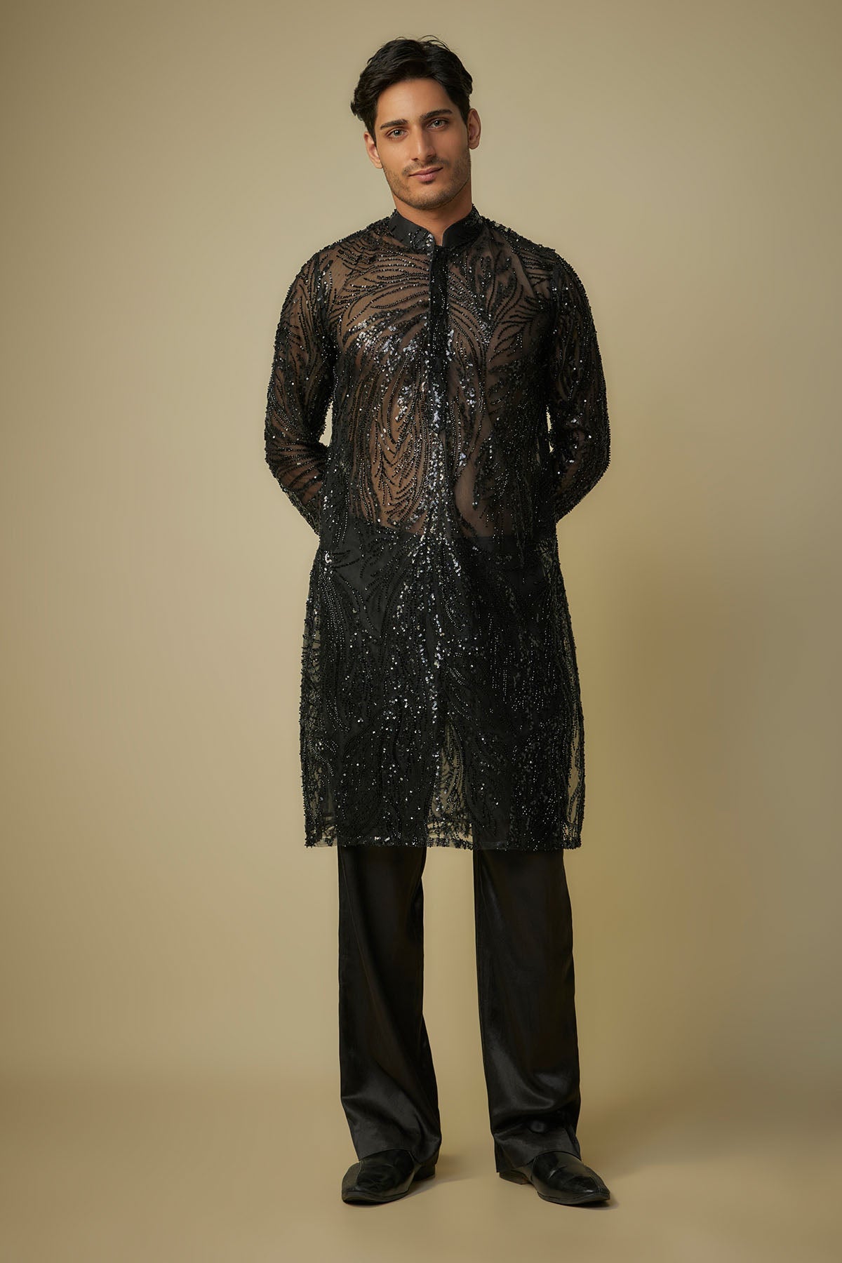 Buy Black Embroidered Kurta & Pants by Masumi Mewawalla for men online at ScrollnShops