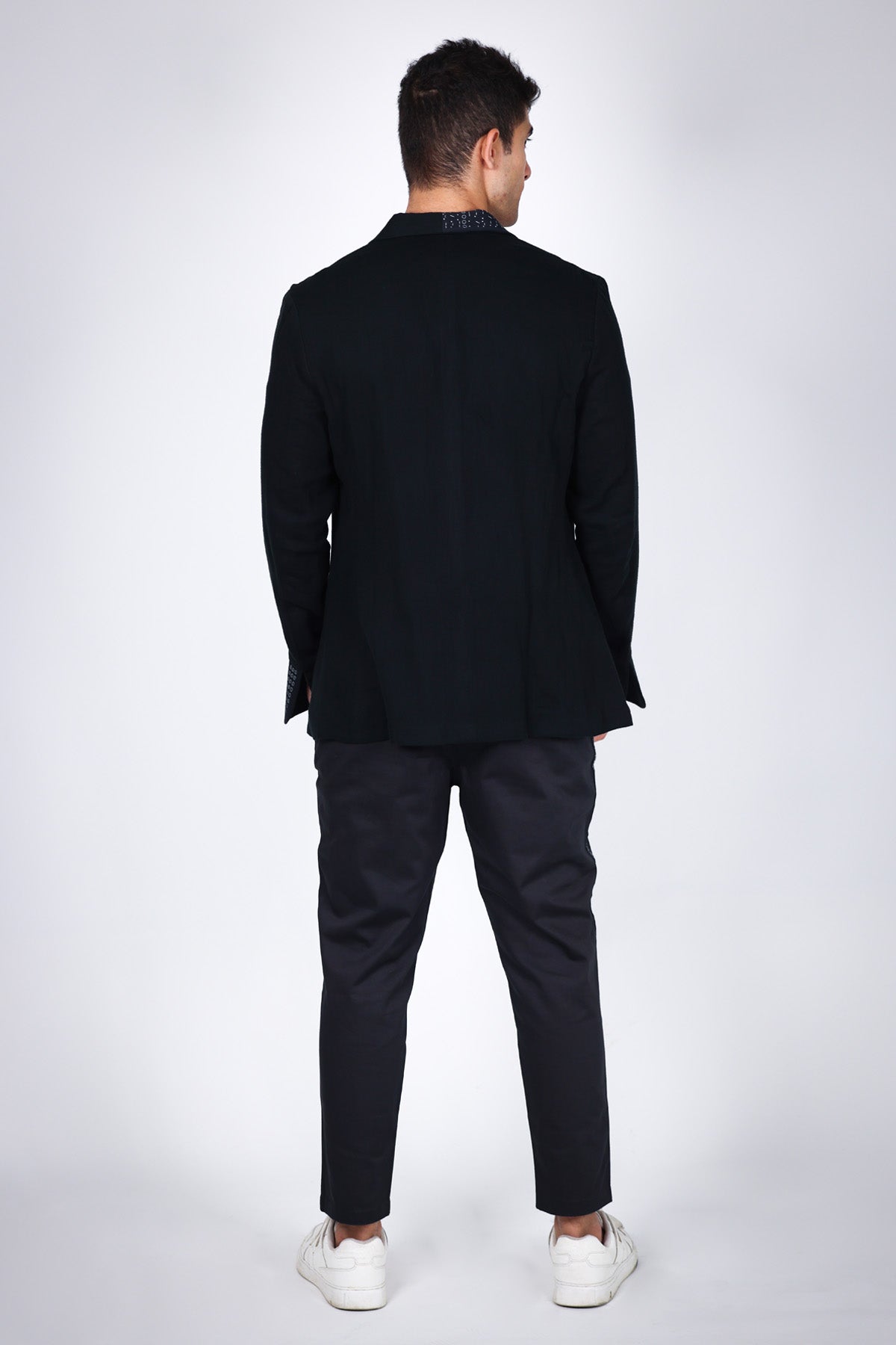 Black Embroidered Lapel Blazer