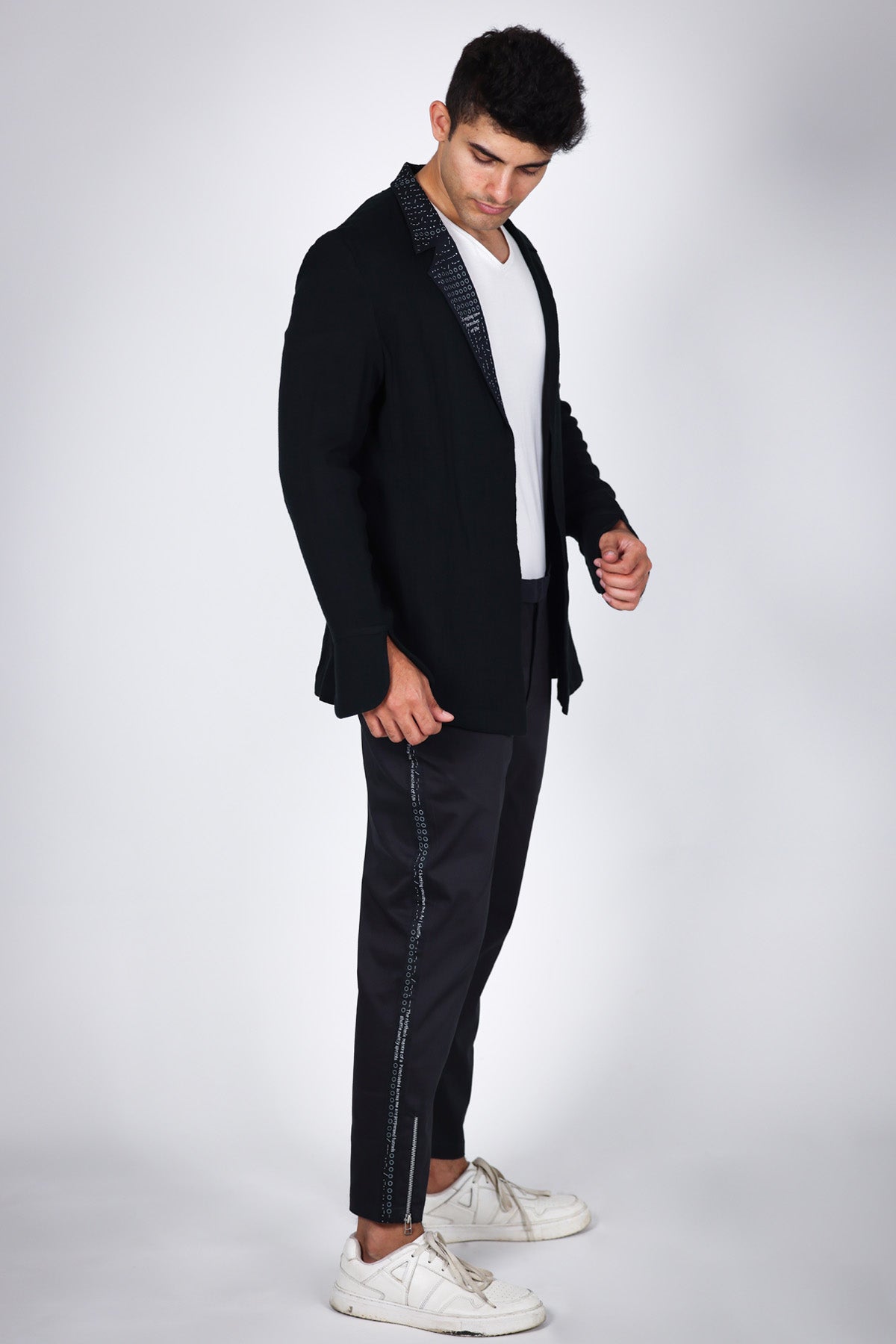 Black Embroidered Lapel Blazer