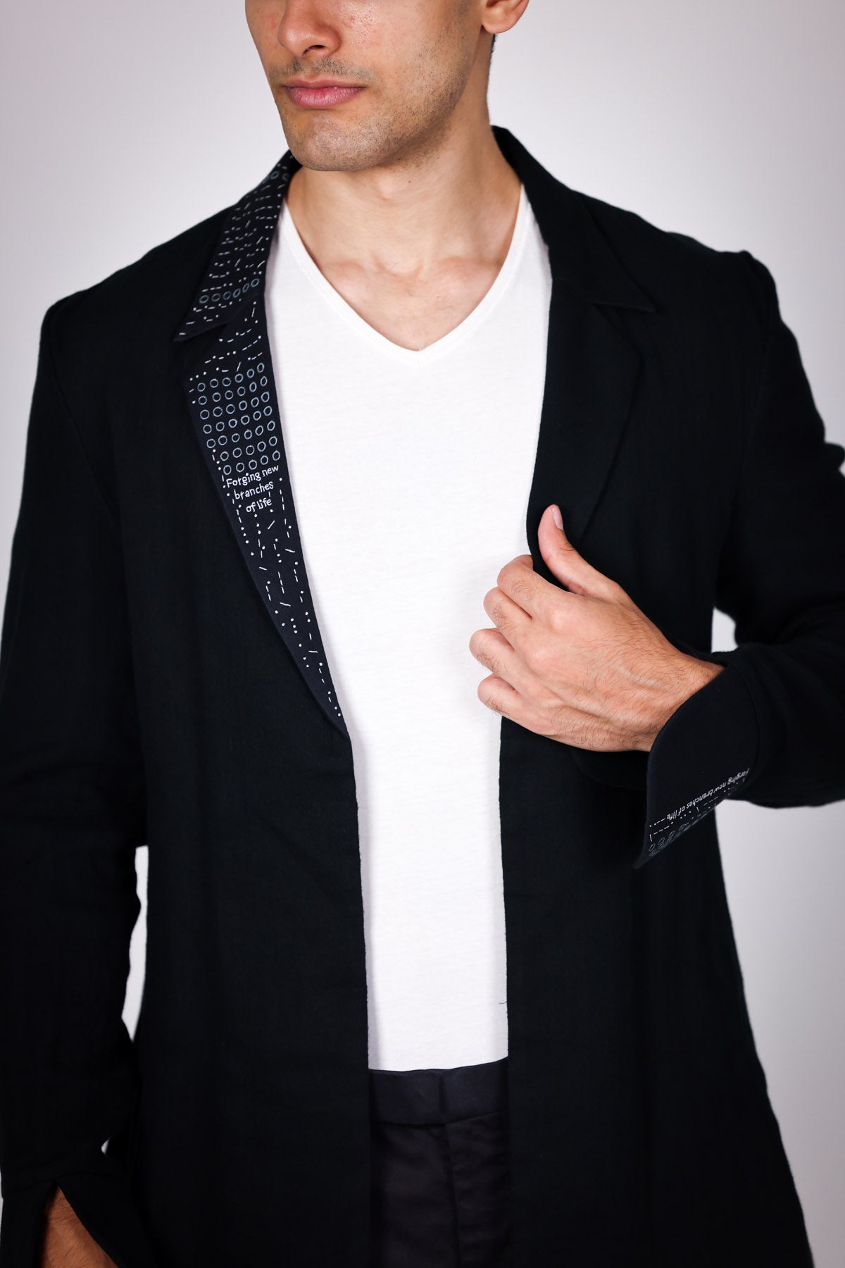 Black Embroidered Lapel Blazer