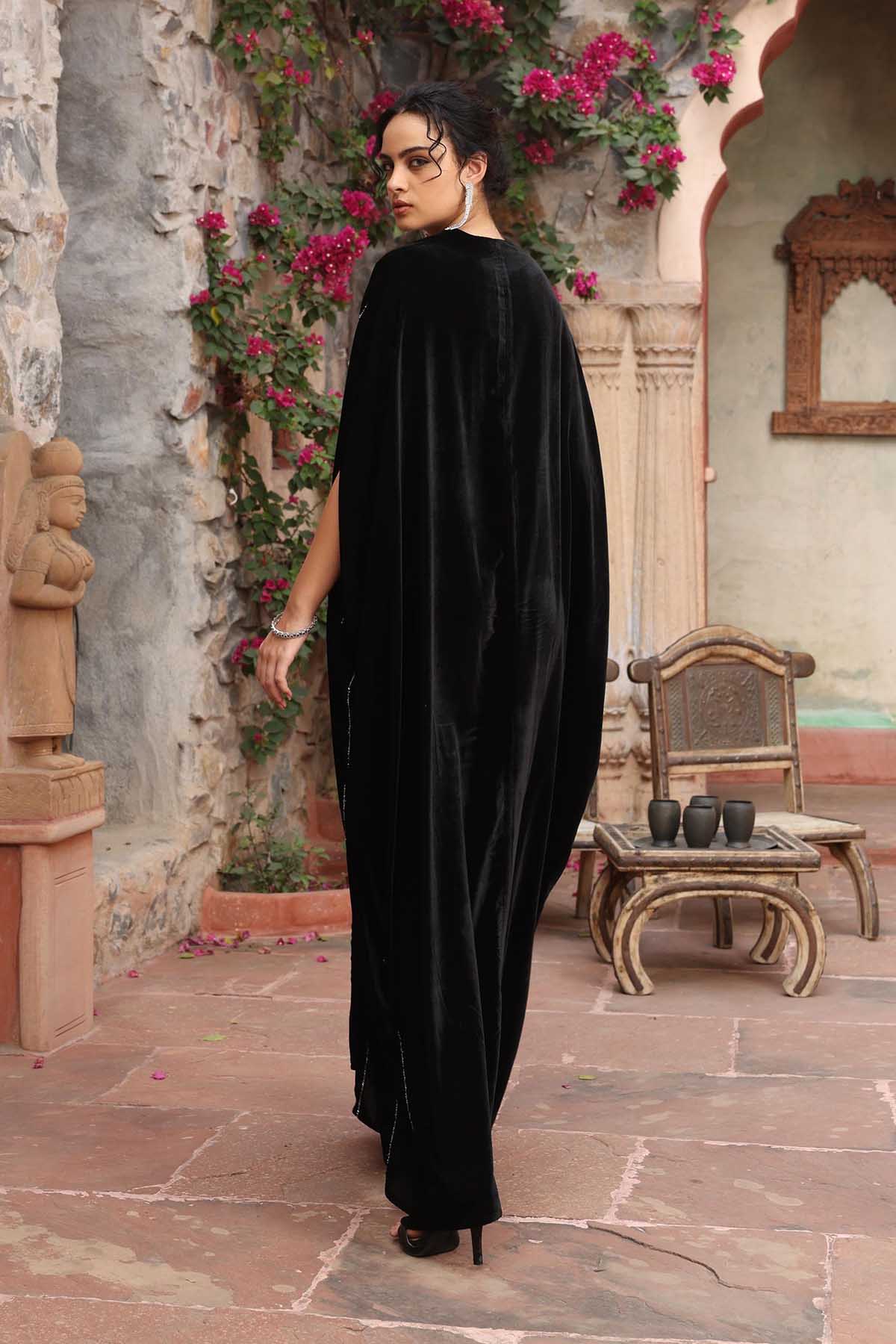 Black Embroidered Long Kaftan