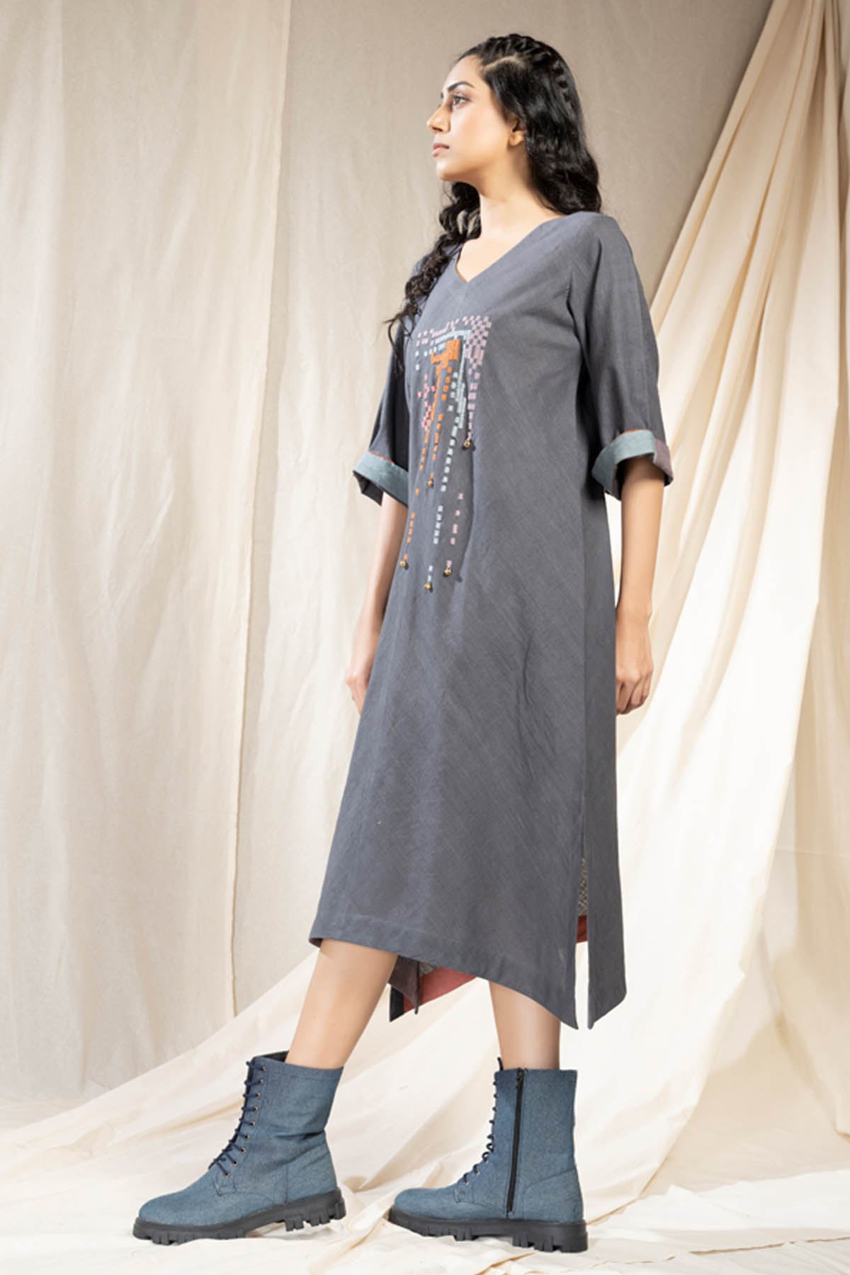 Black Embroidered Midi Dress