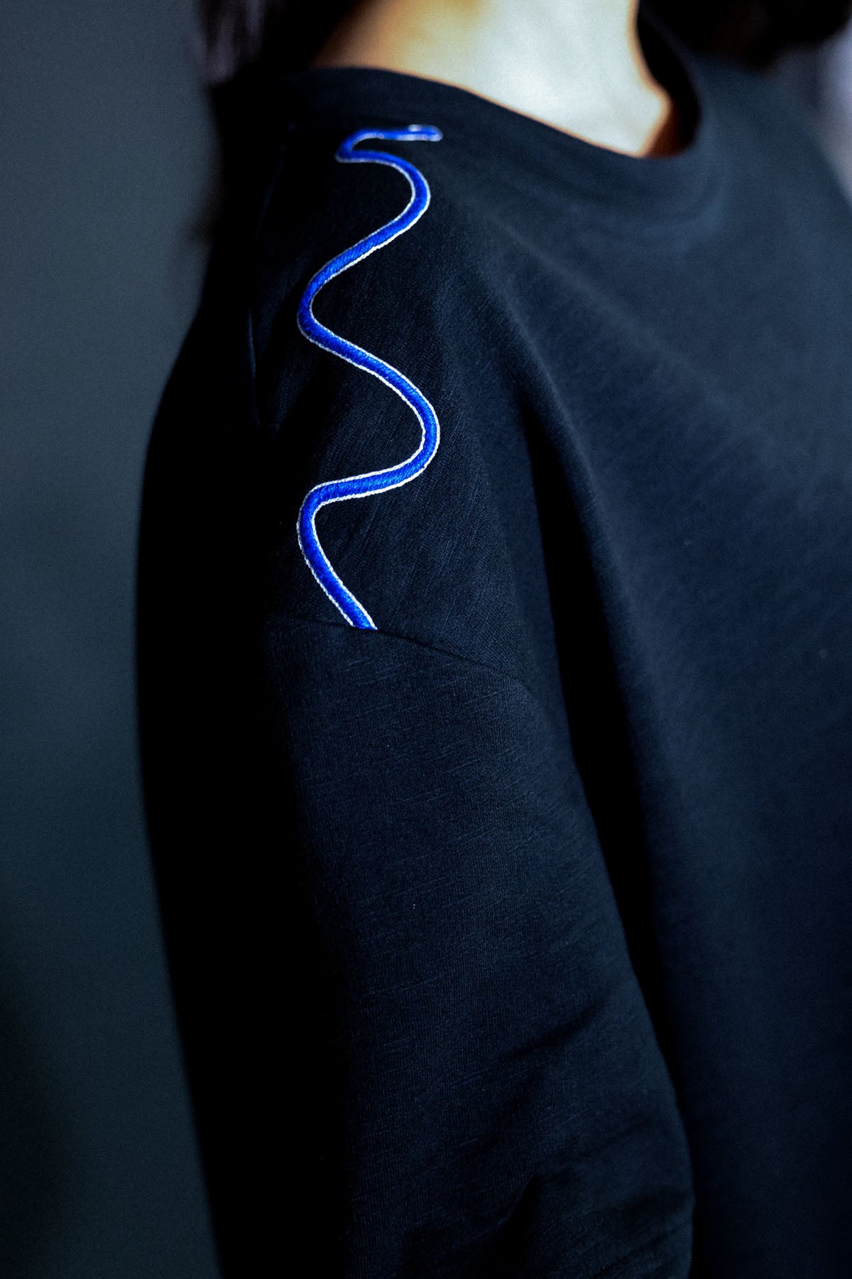 Black Embroidered Moon T-Shirt