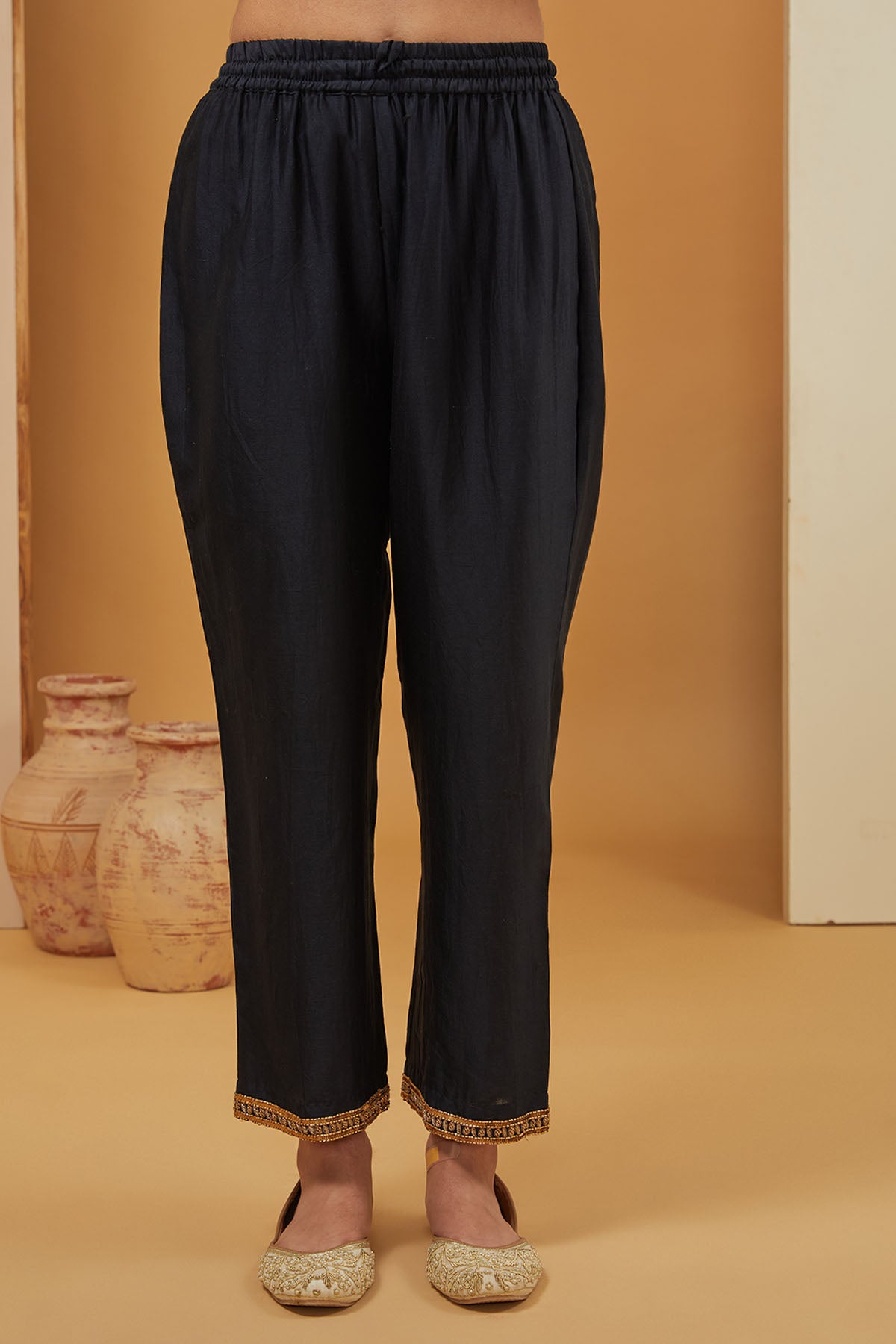 Black Embroidered Neck Kurta Set