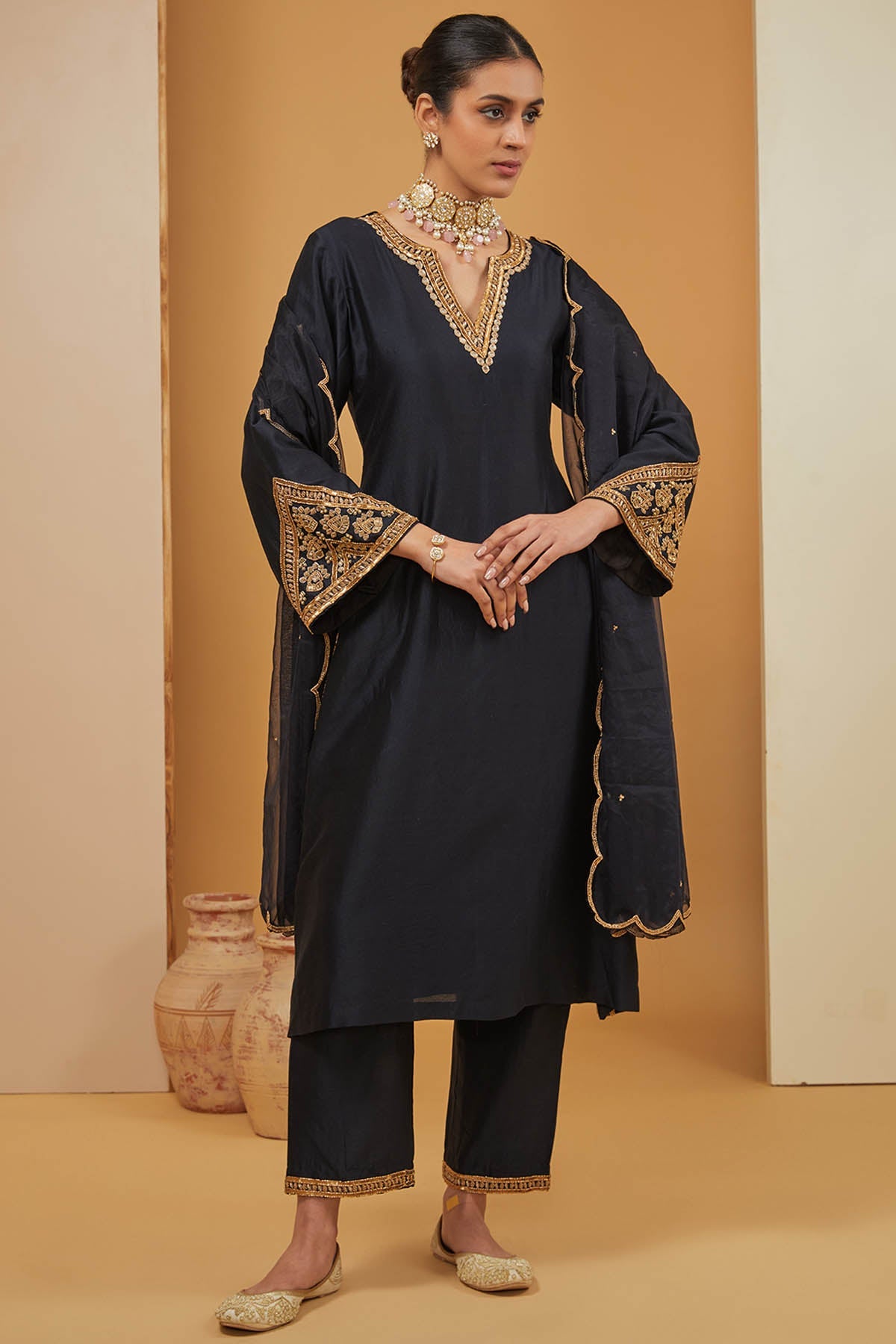 Neha Khullar Black Embroidered Neck Kurta Set for women online at ScrollnShops