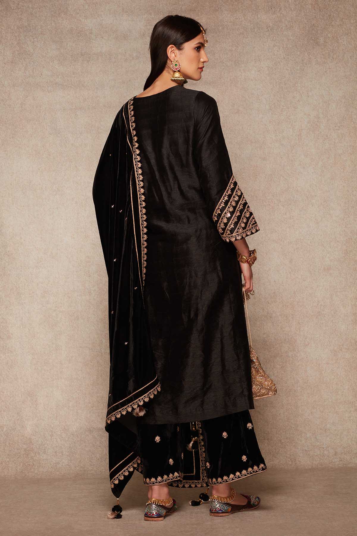 Black Embroidered Palazzo Set