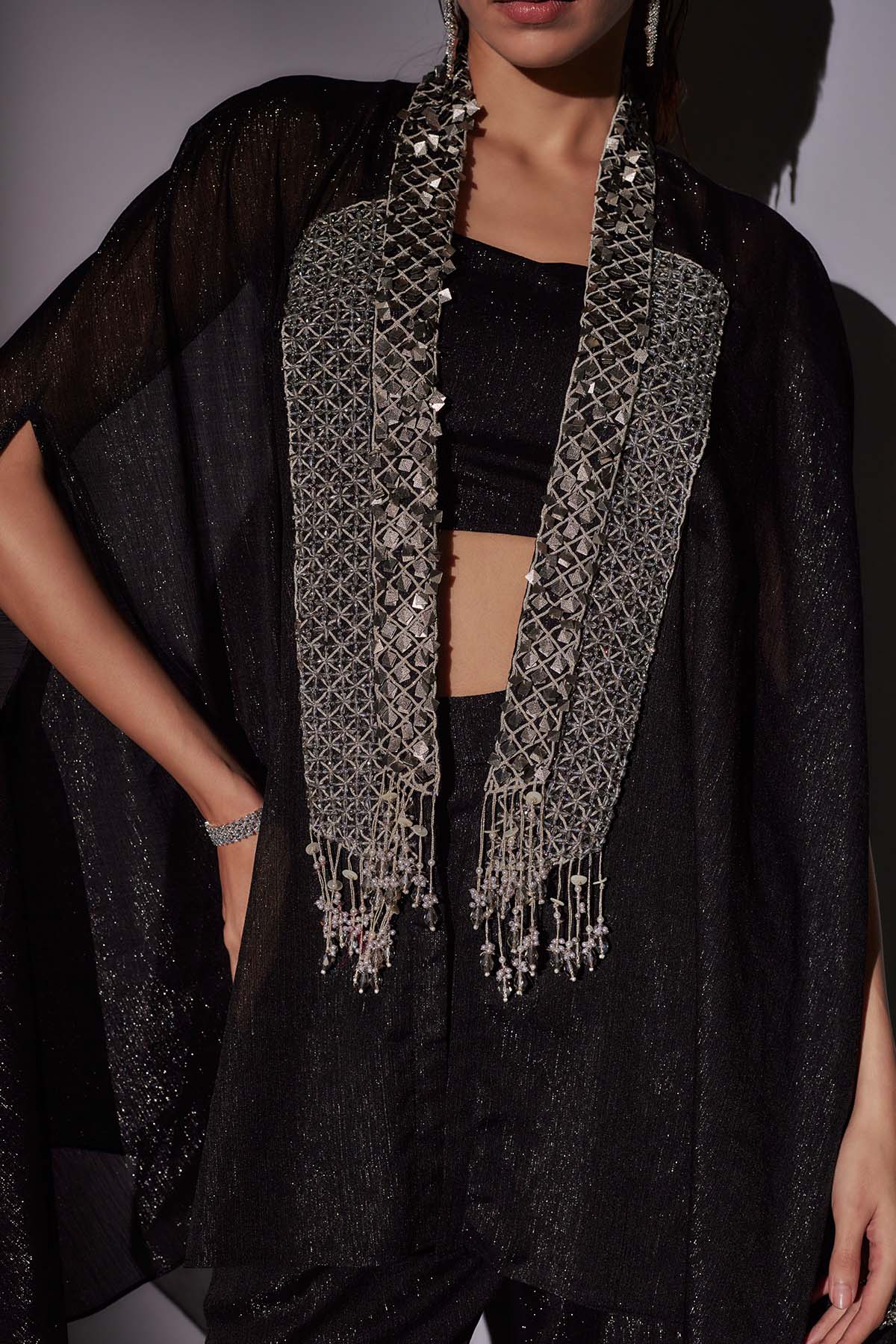 Black Embroidered Pants Set