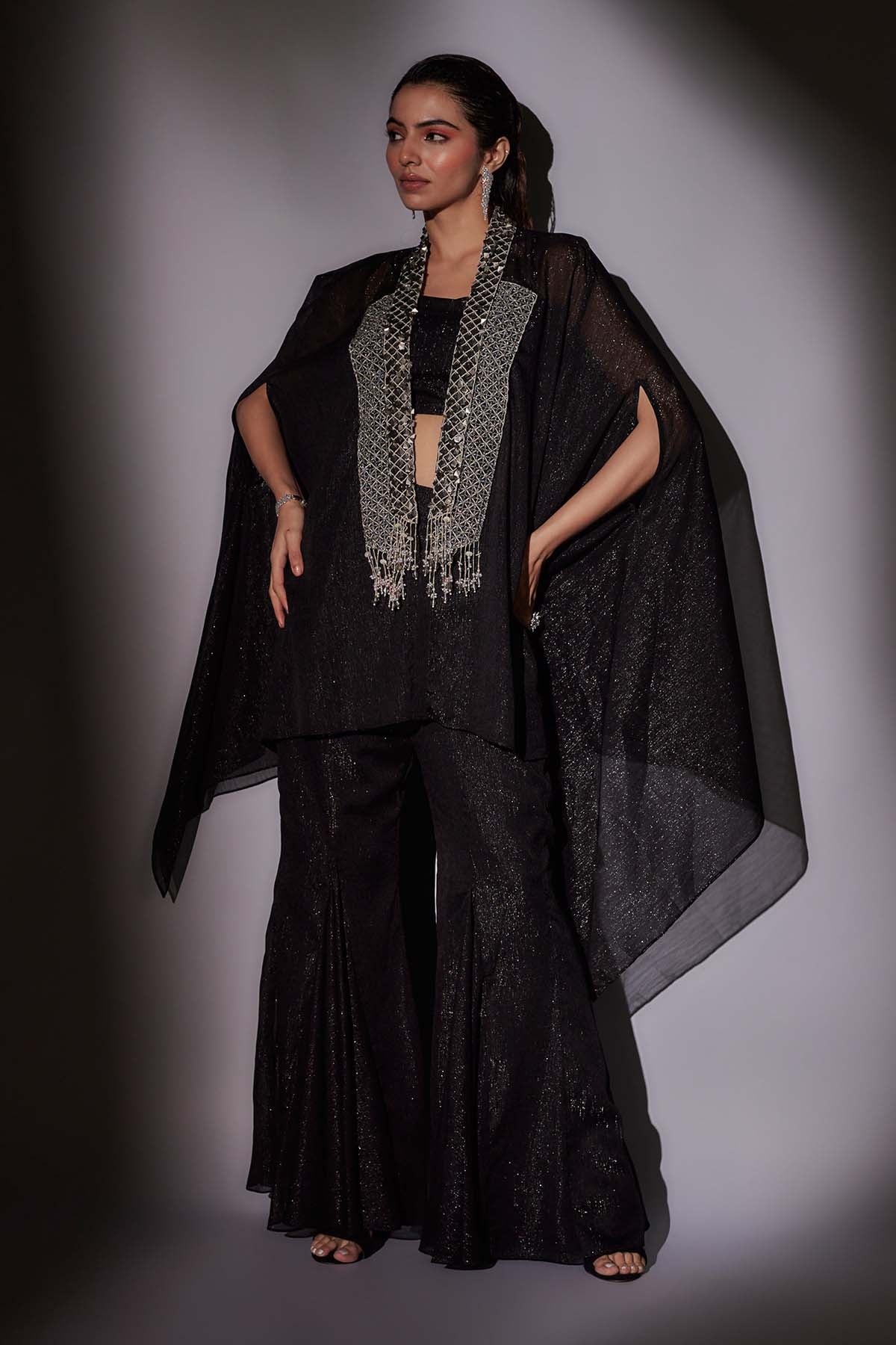 Black Embroidered Pants Set