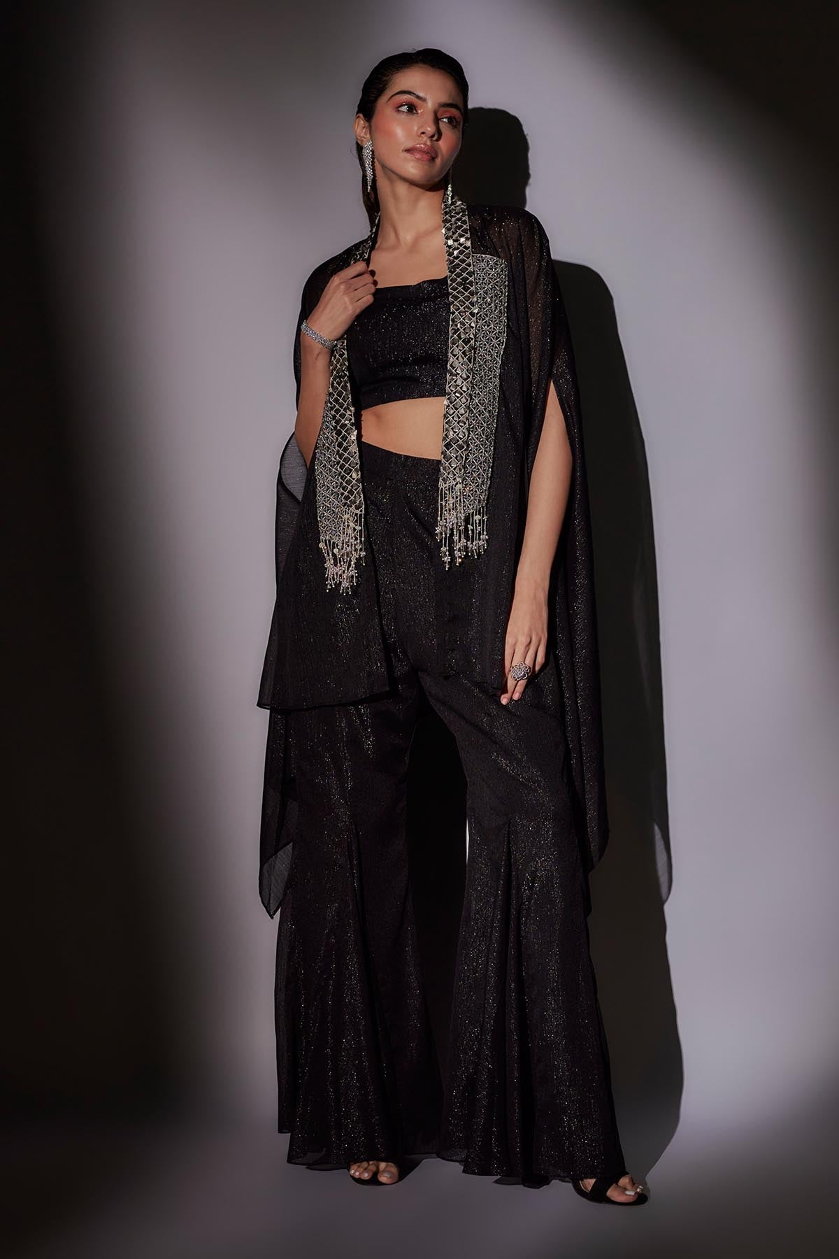 Black Embroidered Pants Set