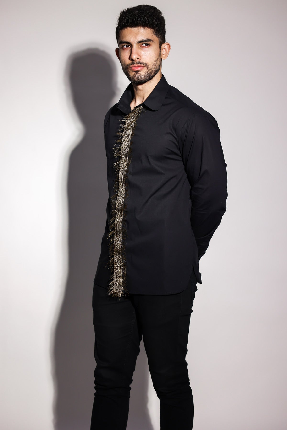 Black Embroidered Placket Shirt