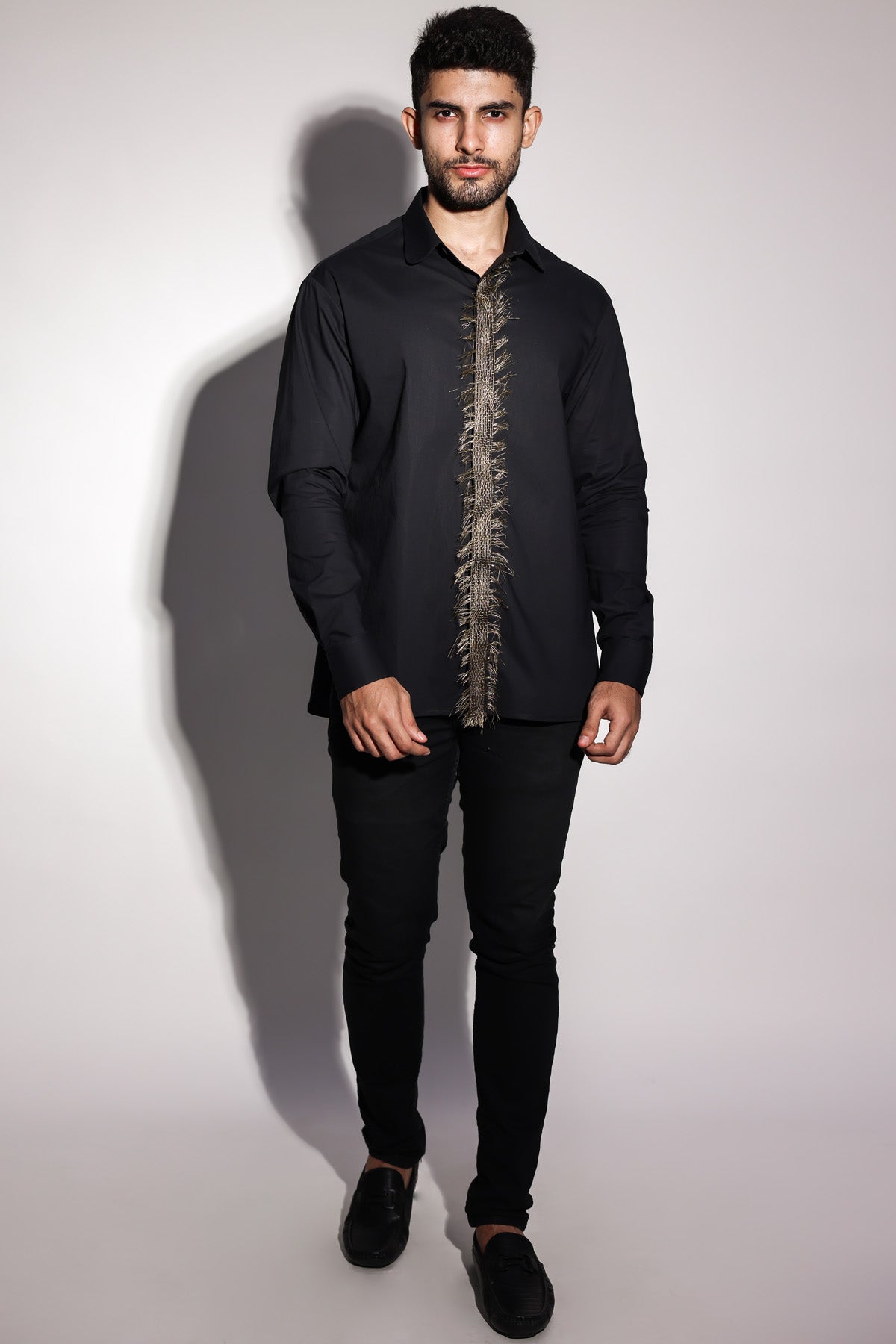Buy Arya Giri Black Embroidered Placket Shirt