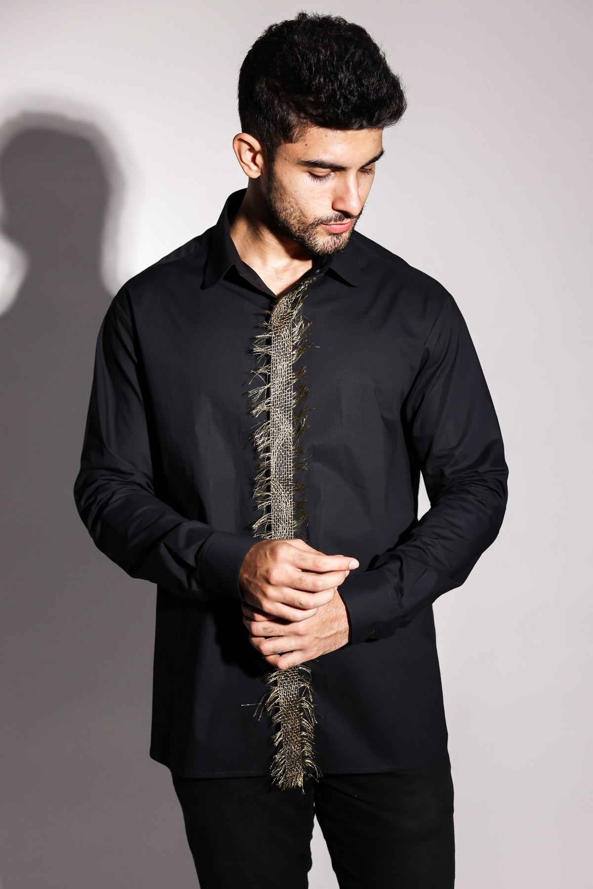 Black Embroidered Placket Shirt