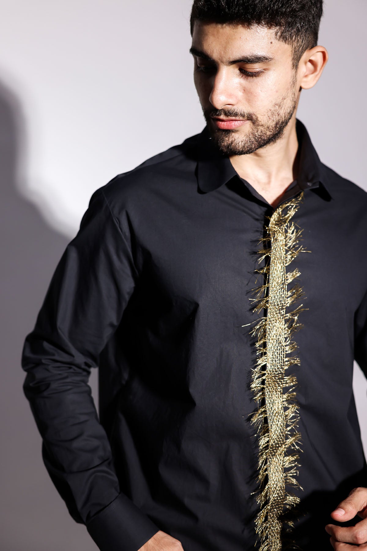 Black Embroidered Placket Shirt