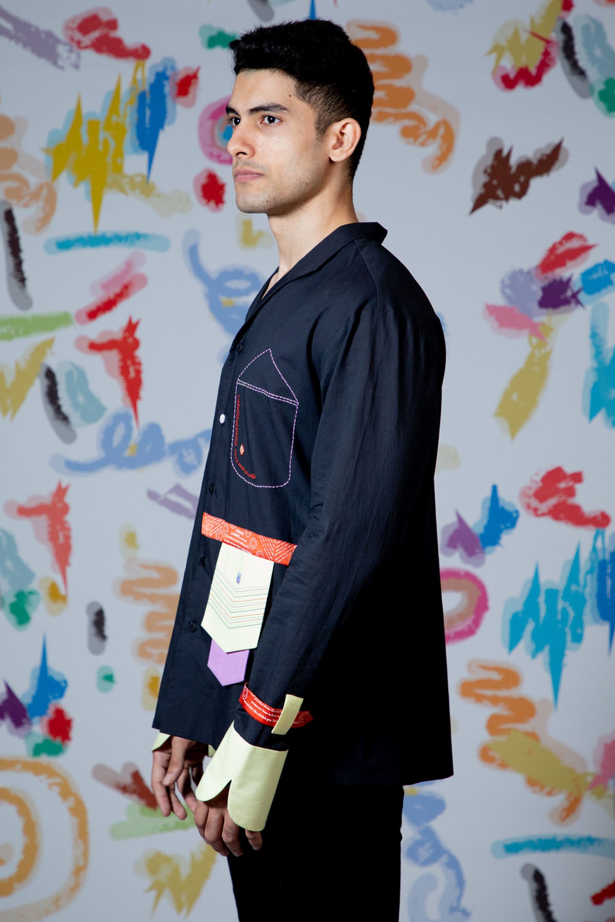 Black Embroidered Pocket Shirt